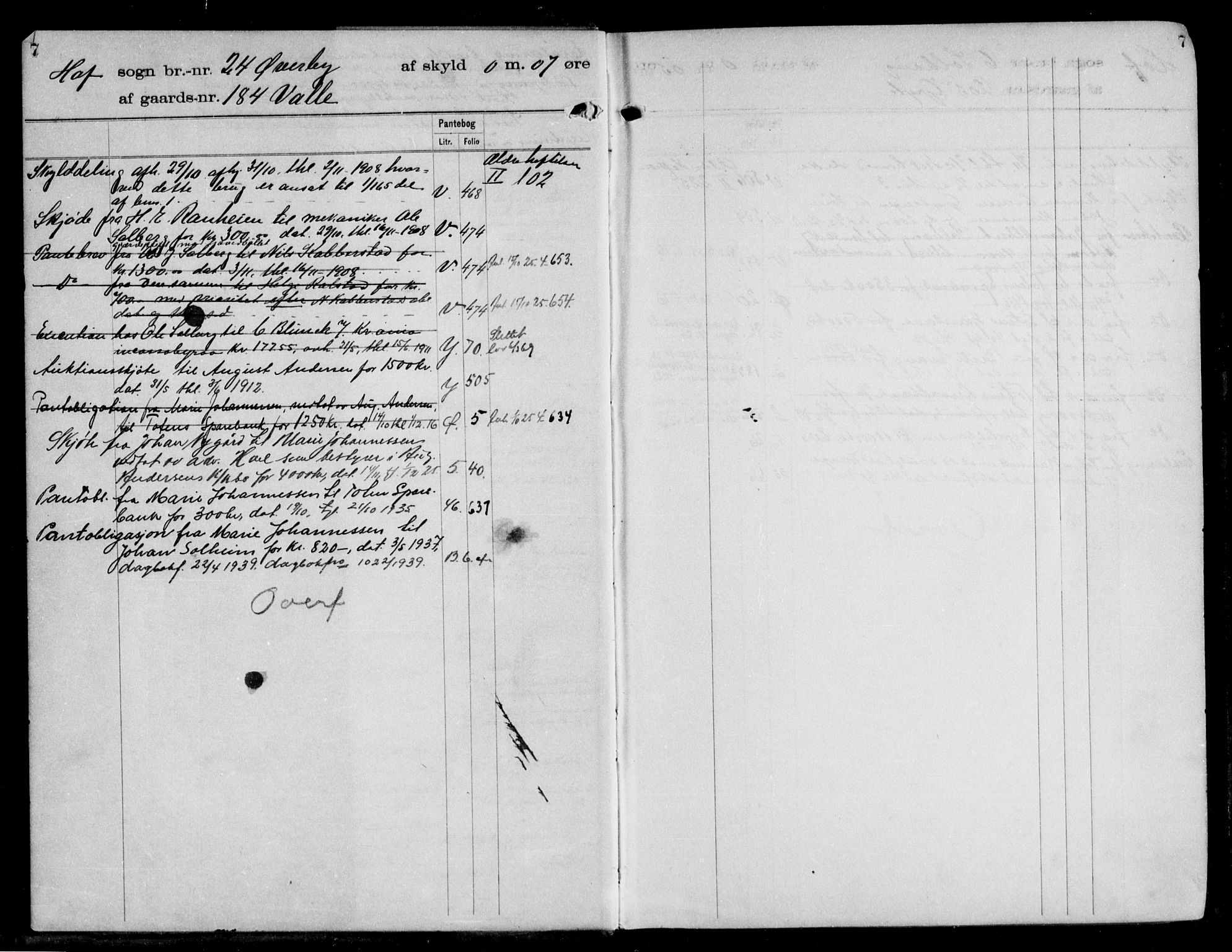 Toten tingrett, AV/SAH-TING-006/H/Ha/Haa/L0030: Panteregister nr. 30, 1908, s. 7