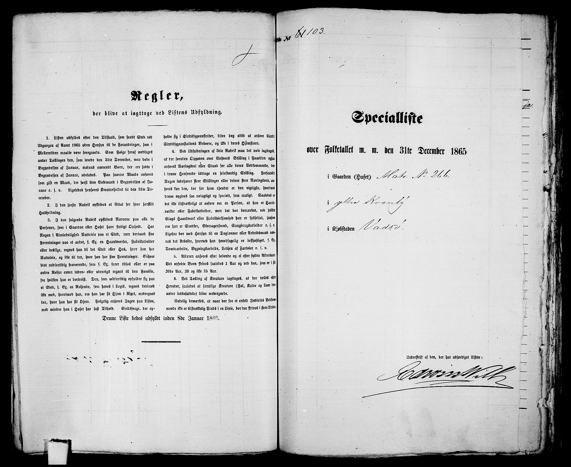 RA, Folketelling 1865 for 2003B Vadsø prestegjeld, Vadsø kjøpstad, 1865, s. 212