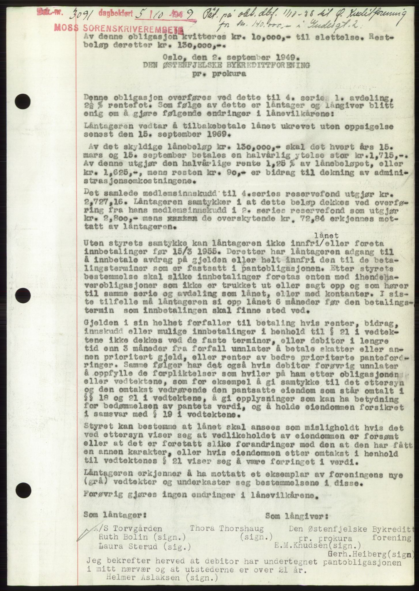 Moss sorenskriveri, SAO/A-10168: Pantebok nr. B22, 1949-1949, Dagboknr: 3091/1949
