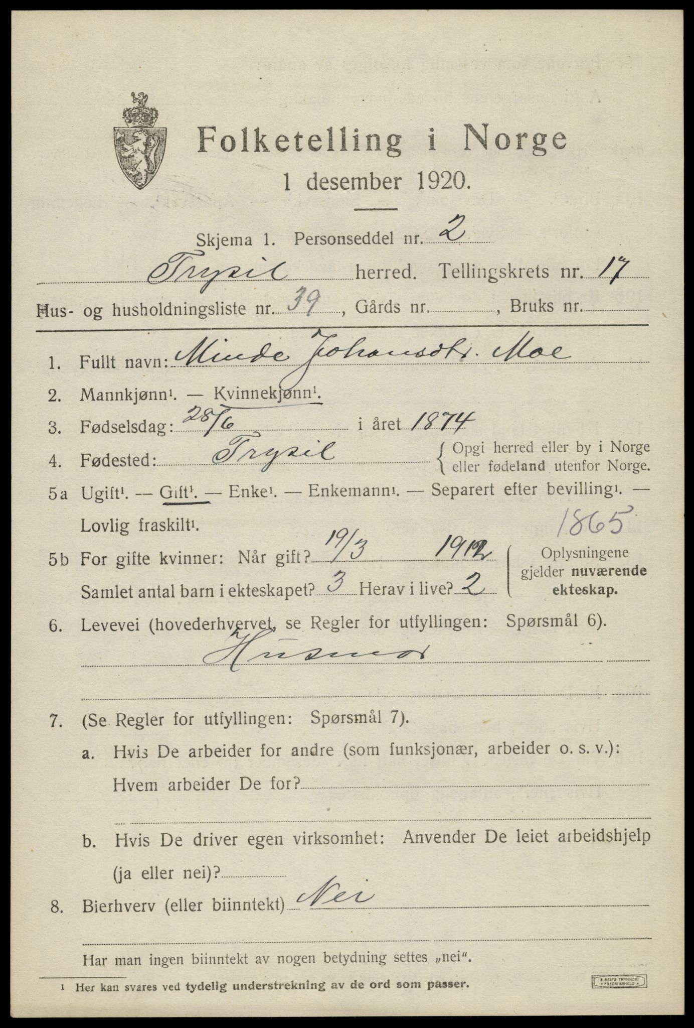 SAH, Folketelling 1920 for 0428 Trysil herred, 1920, s. 10651