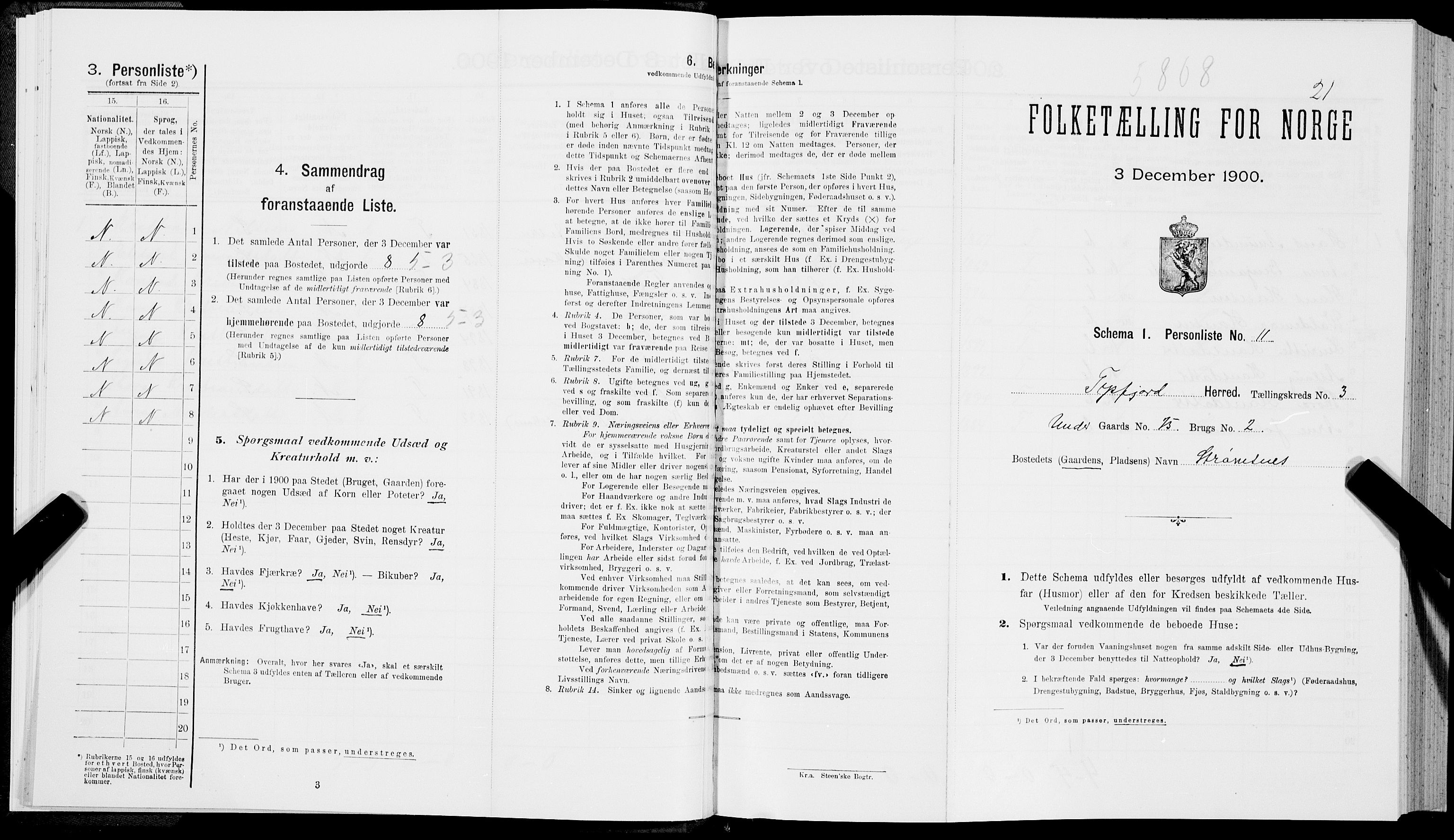SAT, Folketelling 1900 for 1850 Tysfjord herred, 1900, s. 317