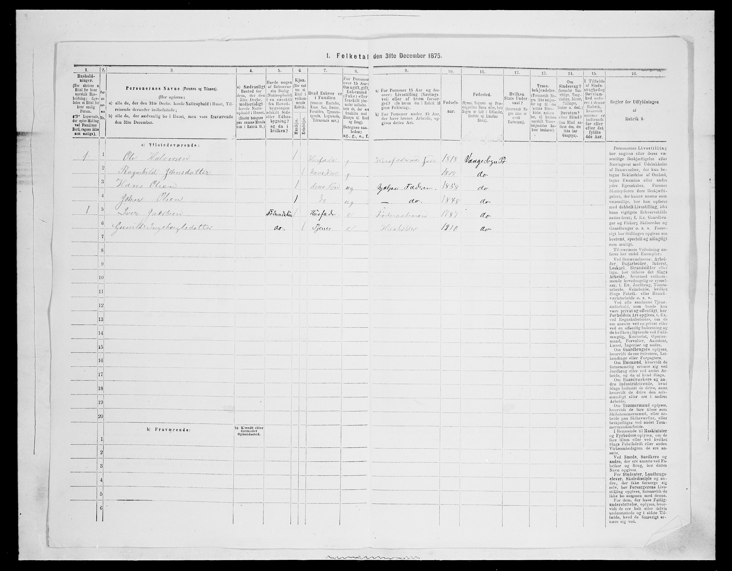 SAH, Folketelling 1875 for 0515P Vågå prestegjeld, 1875, s. 336