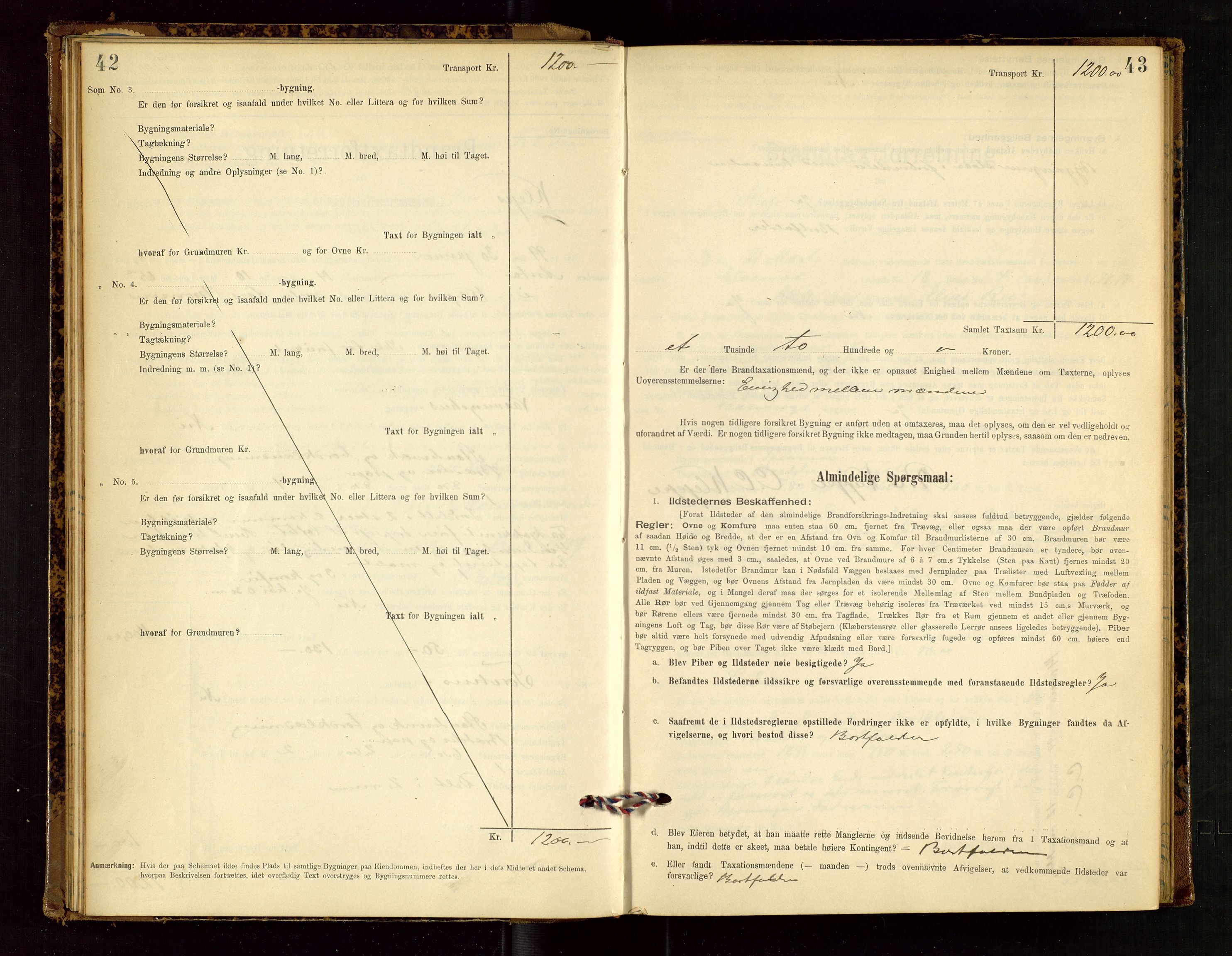 Klepp lensmannskontor, AV/SAST-A-100163/Goc/L0002: "Brandtaxationsprotokol" m/register, 1898-1902, s. 42-43