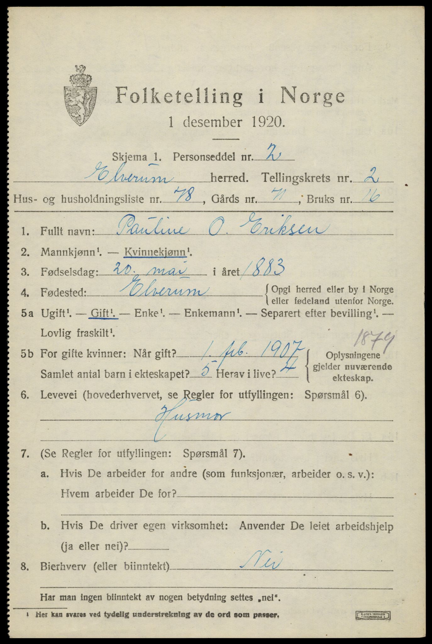 SAH, Folketelling 1920 for 0427 Elverum herred, 1920, s. 5424