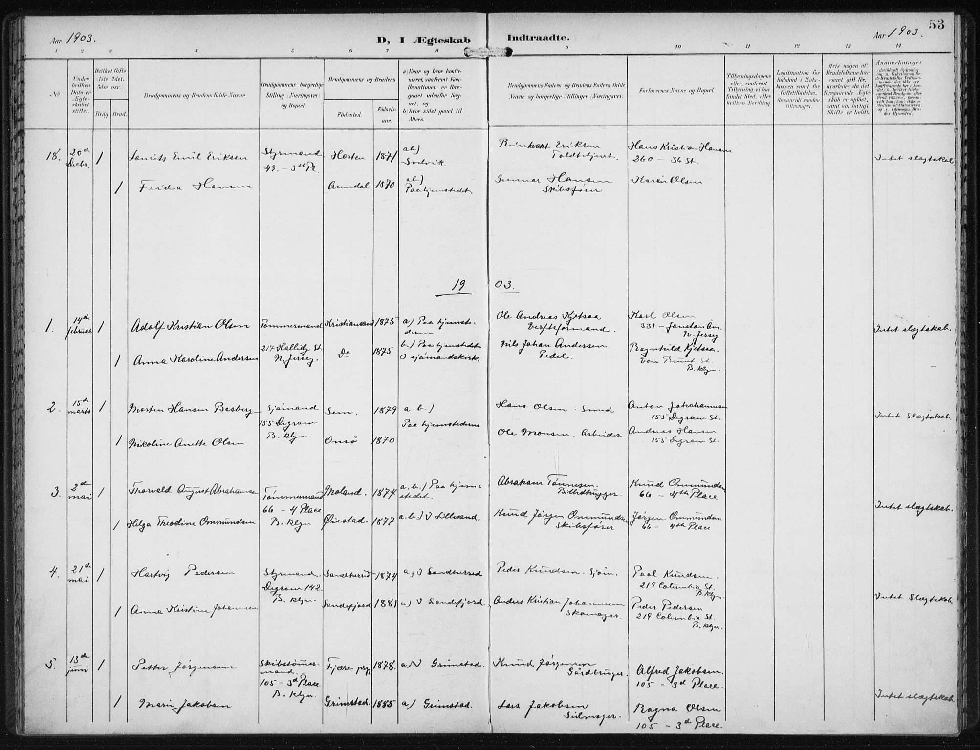Den norske sjømannsmisjon i utlandet/New York, AV/SAB-SAB/PA-0110/H/Ha/L0005: Ministerialbok nr. A 5, 1902-1908, s. 53