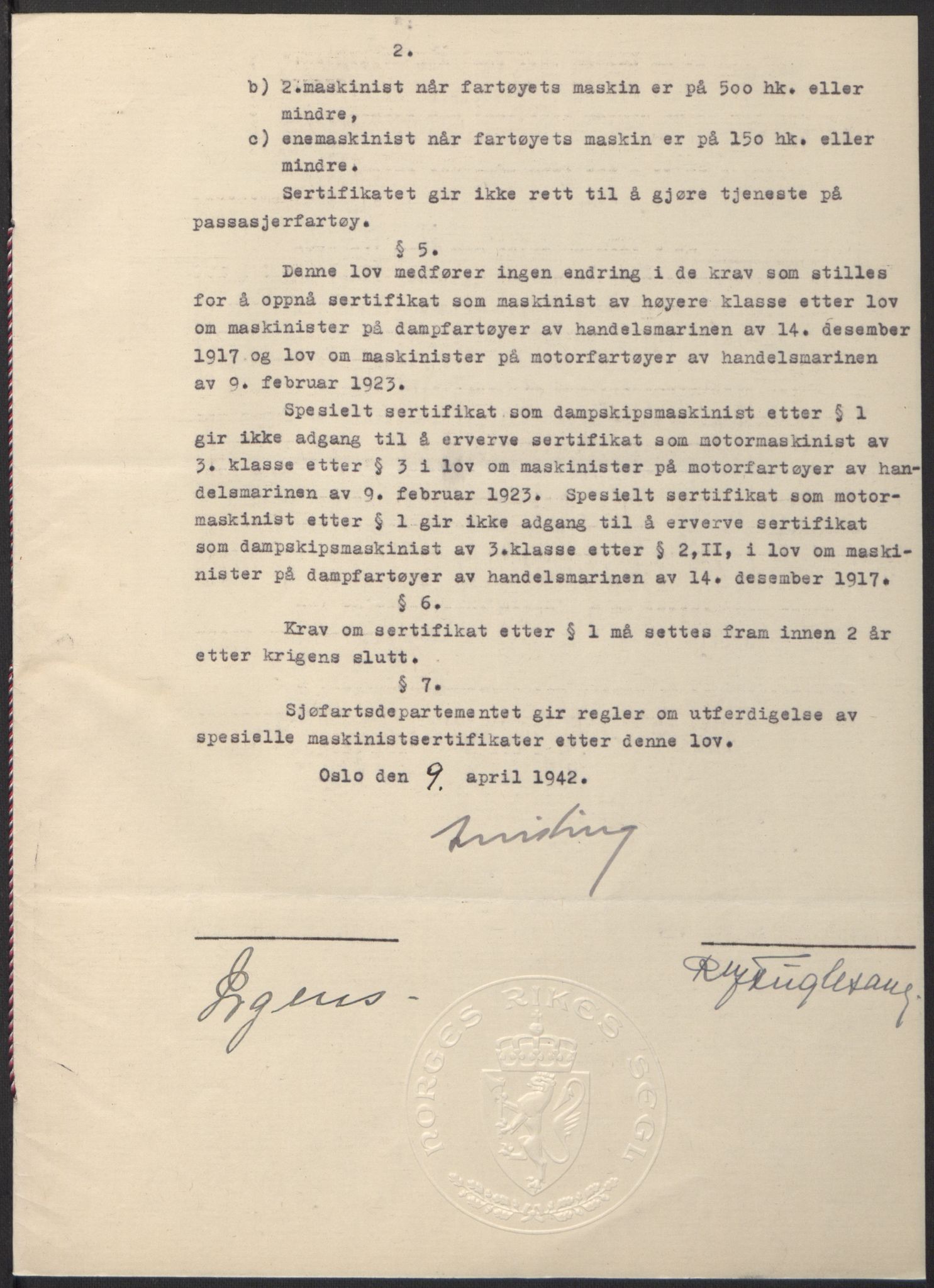 NS-administrasjonen 1940-1945 (Statsrådsekretariatet, de kommisariske statsråder mm), RA/S-4279/D/Db/L0097: Lover I, 1942, s. 254