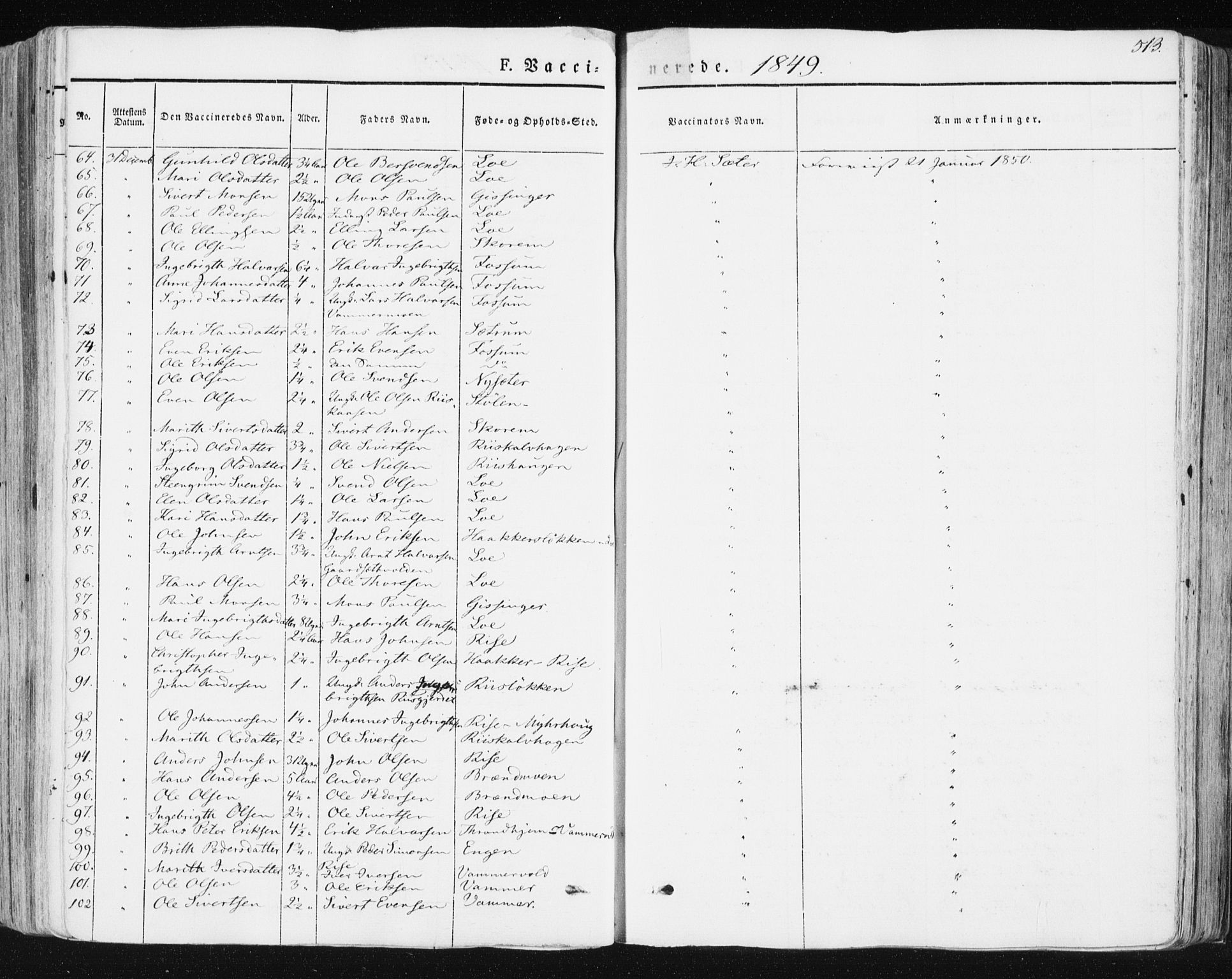 Ministerialprotokoller, klokkerbøker og fødselsregistre - Sør-Trøndelag, SAT/A-1456/678/L0899: Ministerialbok nr. 678A08, 1848-1872, s. 513