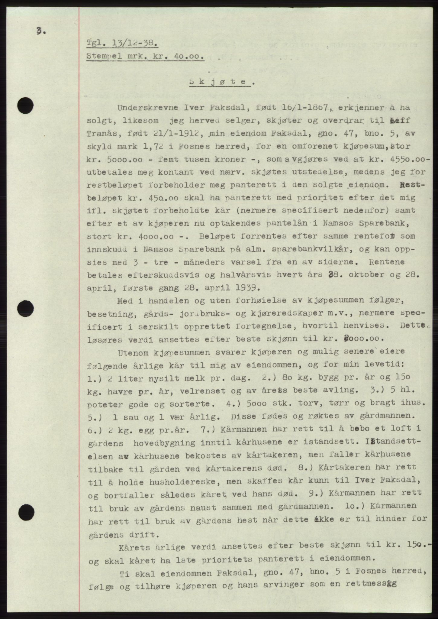 Namdal sorenskriveri, SAT/A-4133/1/2/2C: Pantebok nr. -, 1937-1939, Tingl.dato: 13.12.1938