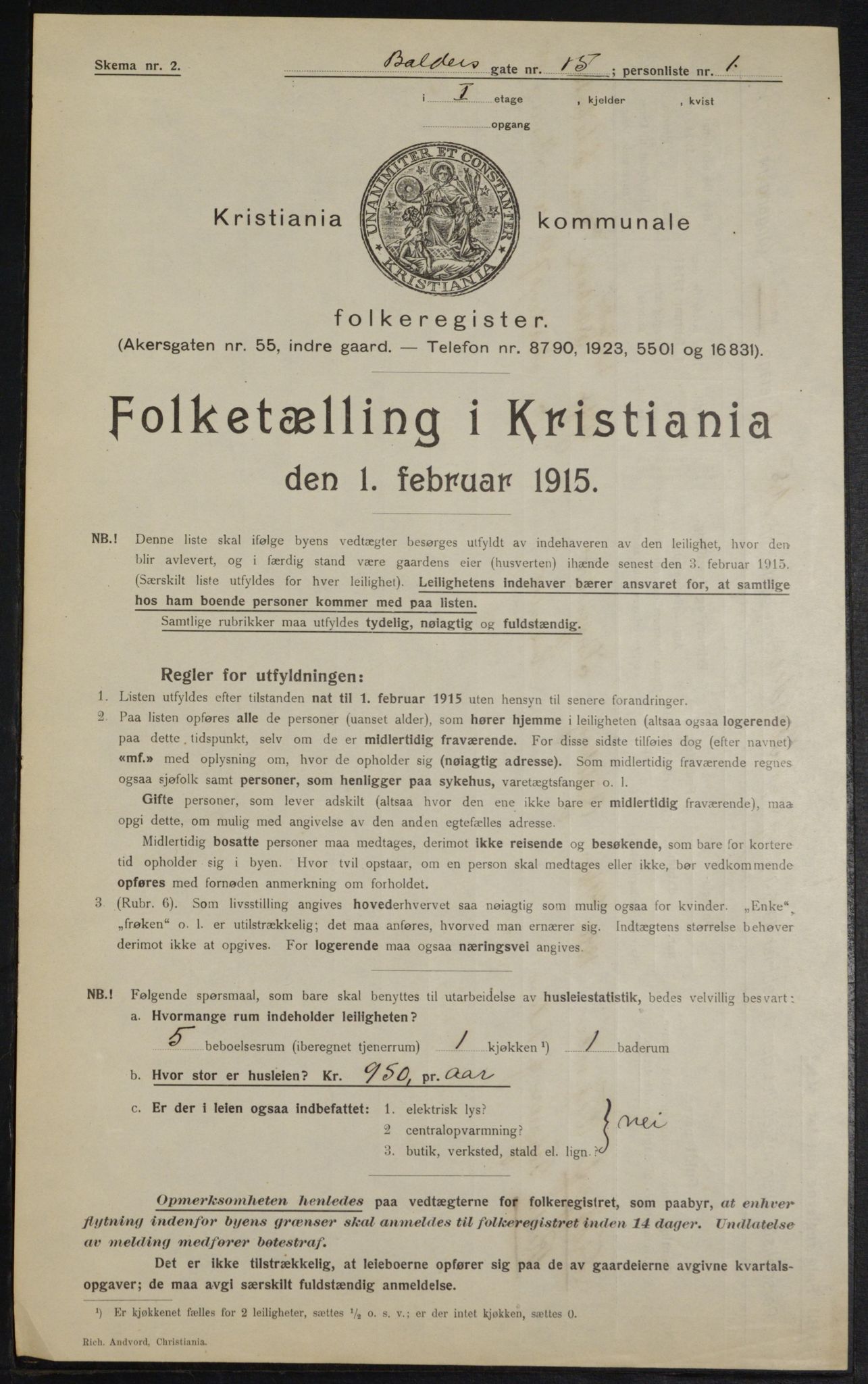 OBA, Kommunal folketelling 1.2.1915 for Kristiania, 1915, s. 3391