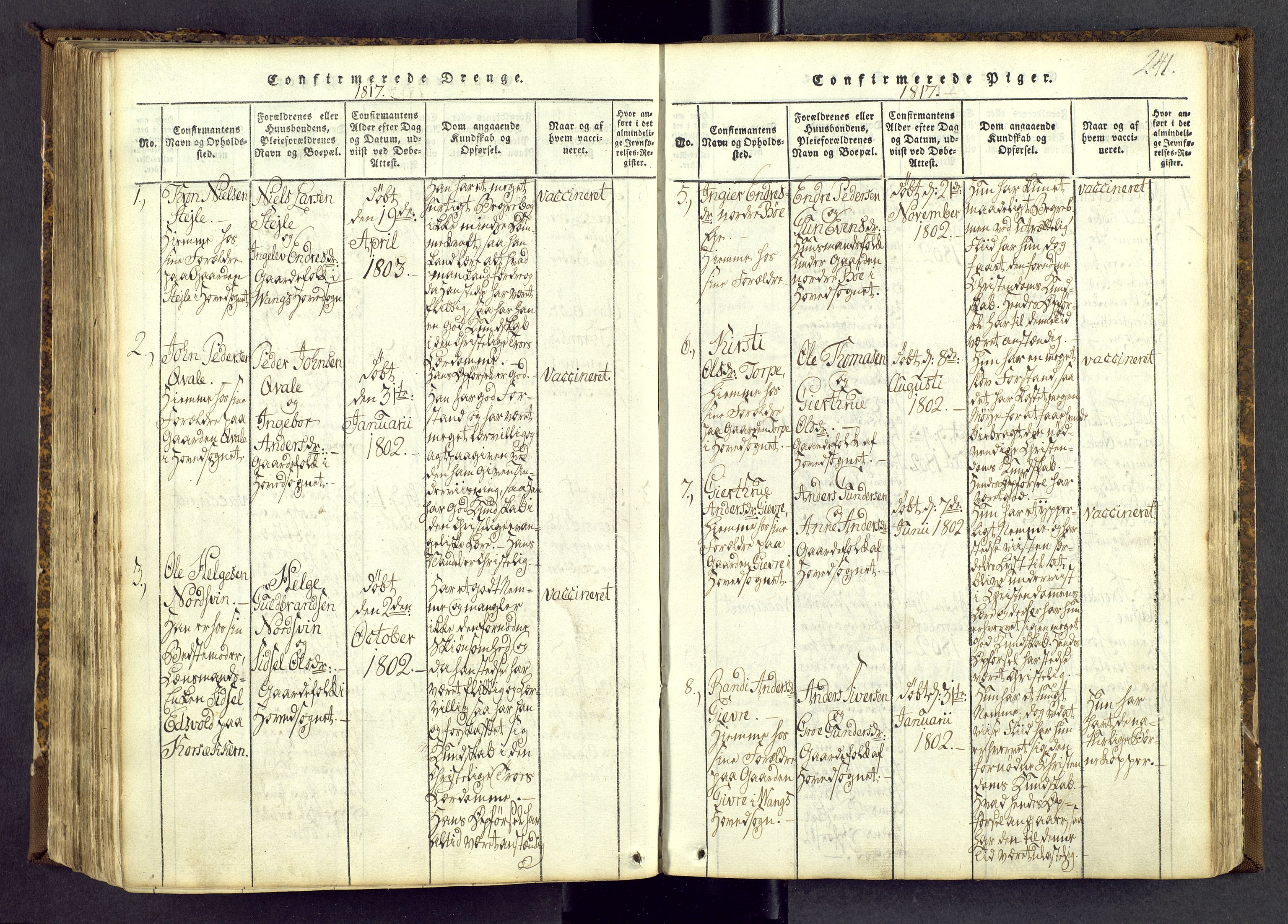 Vang prestekontor, Valdres, AV/SAH-PREST-140/H/Ha/L0004: Ministerialbok nr. 4, 1814-1831, s. 241