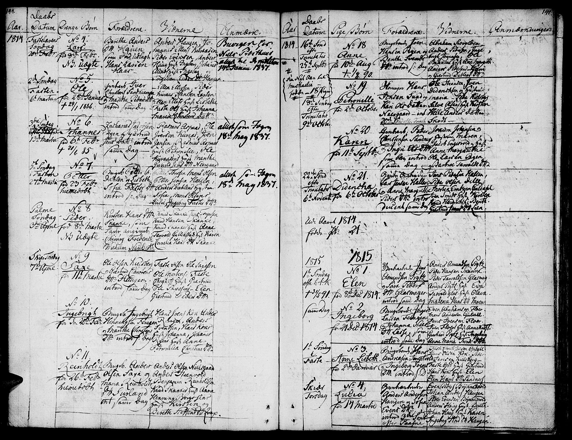 Ministerialprotokoller, klokkerbøker og fødselsregistre - Sør-Trøndelag, SAT/A-1456/681/L0928: Ministerialbok nr. 681A06, 1806-1816, s. 144-145