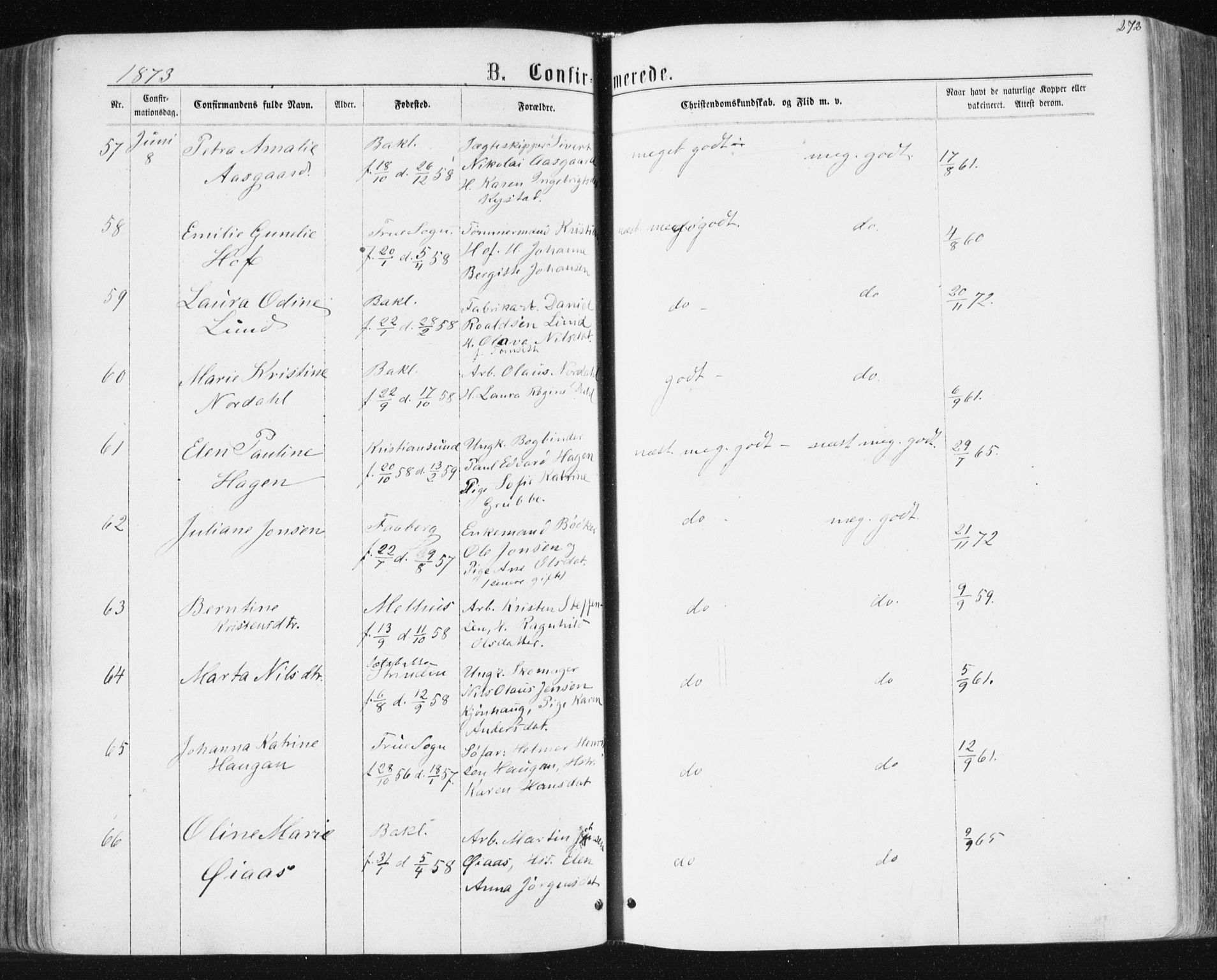 Ministerialprotokoller, klokkerbøker og fødselsregistre - Sør-Trøndelag, SAT/A-1456/604/L0186: Ministerialbok nr. 604A07, 1866-1877, s. 272
