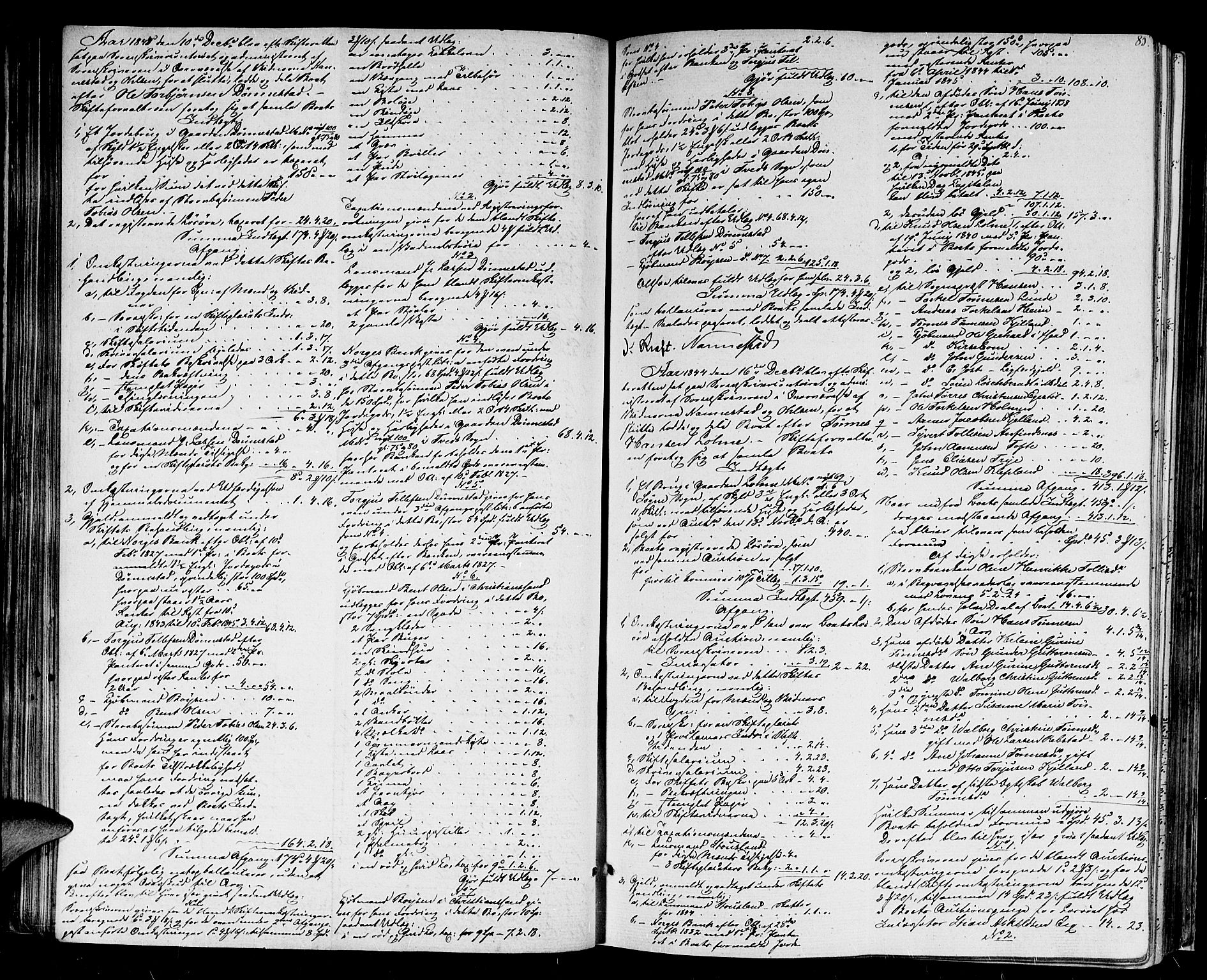 Mandal sorenskriveri, SAK/1221-0005/001/H/Hc/L0093: Skifteutlodningsprotokoll nr 2 med register, 1843-1852, s. 84b-85a
