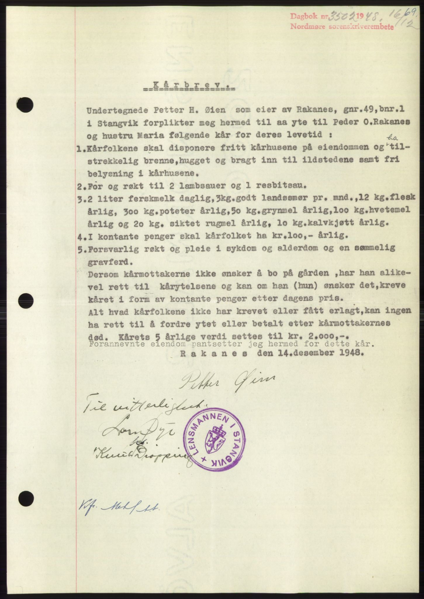 Nordmøre sorenskriveri, SAT/A-4132/1/2/2Ca: Pantebok nr. B100, 1948-1949, Dagboknr: 3502/1948