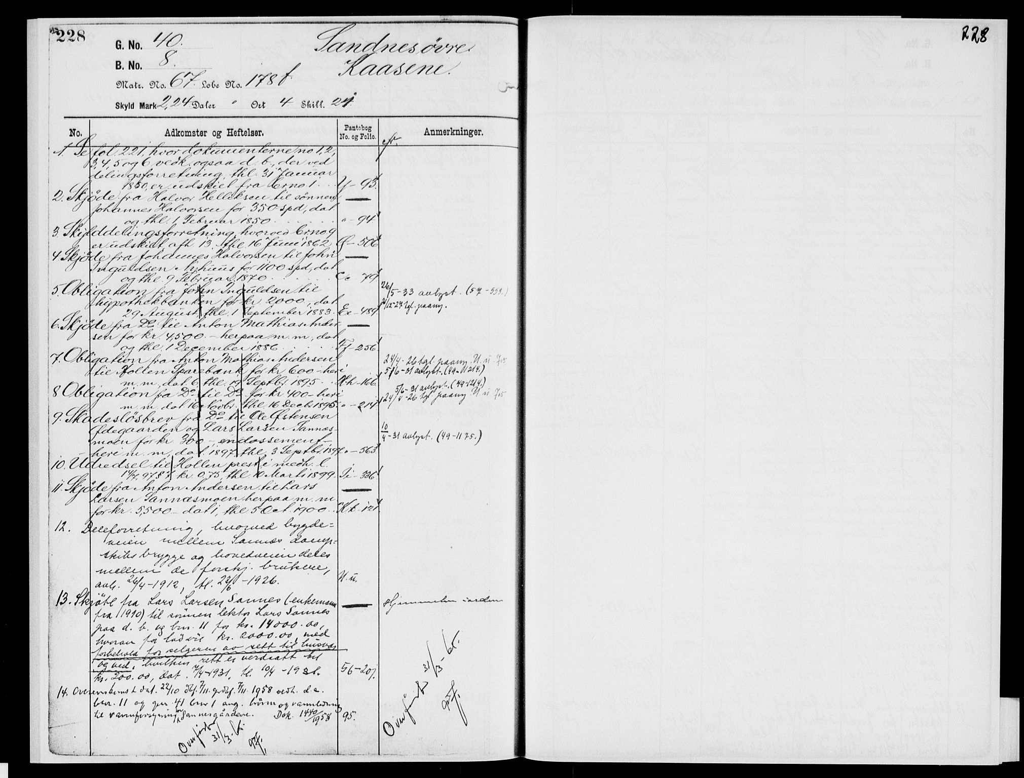 Nedre Telemark sorenskriveri, AV/SAKO-A-135/G/Gb/Gbg/L0002: Panteregister nr. VII 2, s. 228