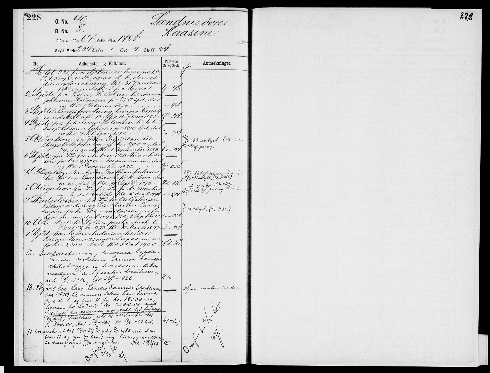 Nedre Telemark sorenskriveri, SAKO/A-135/G/Gb/Gbg/L0002: Panteregister nr. VII 2, s. 228