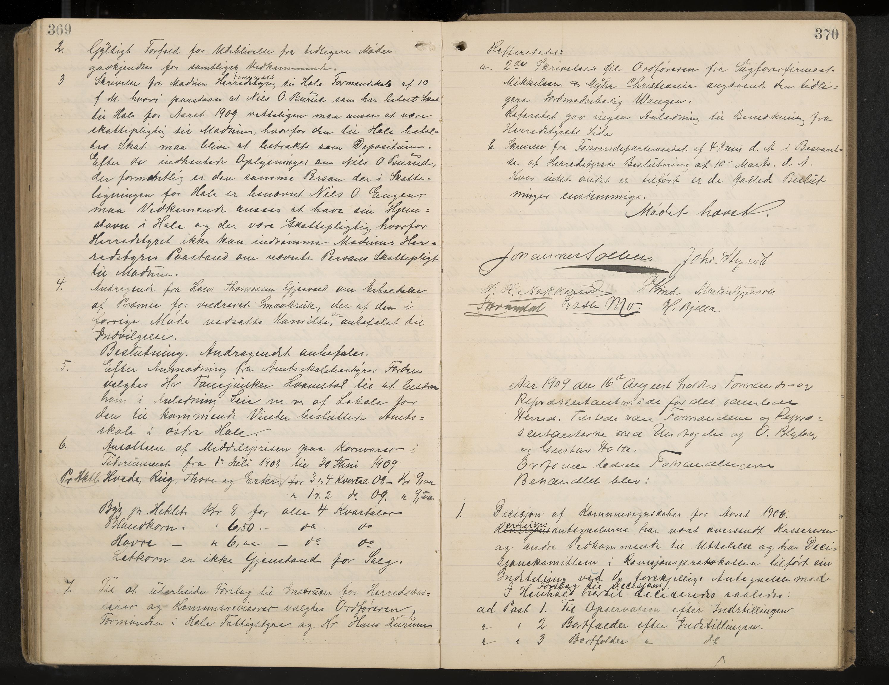 Hole formannskap og sentraladministrasjon, IKAK/0612021-1/A/Aa/L0004: Møtebok med register, 1902-1910, s. 369-370