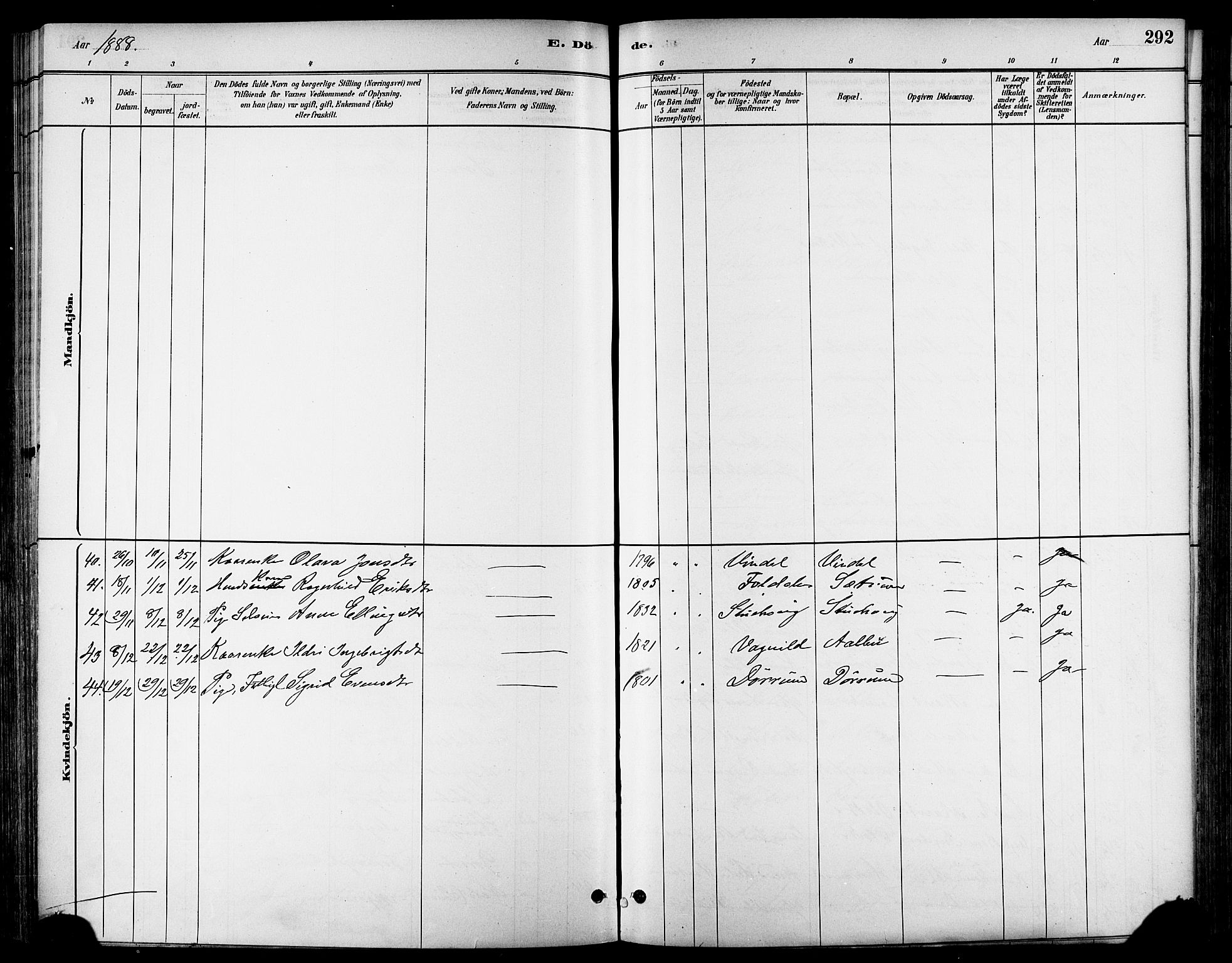 Ministerialprotokoller, klokkerbøker og fødselsregistre - Sør-Trøndelag, SAT/A-1456/678/L0901: Ministerialbok nr. 678A10, 1881-1894, s. 292