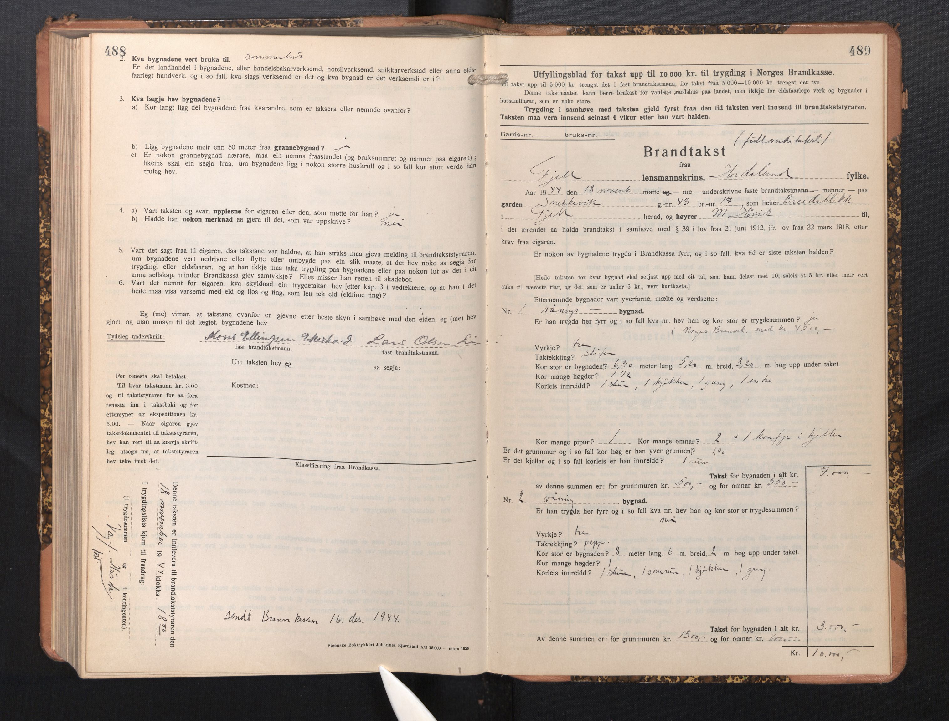 Lensmannen i Fjell, SAB/A-32301/0012/L0006: Branntakstprotokoll, skjematakst, 1931-1945, s. 488-489
