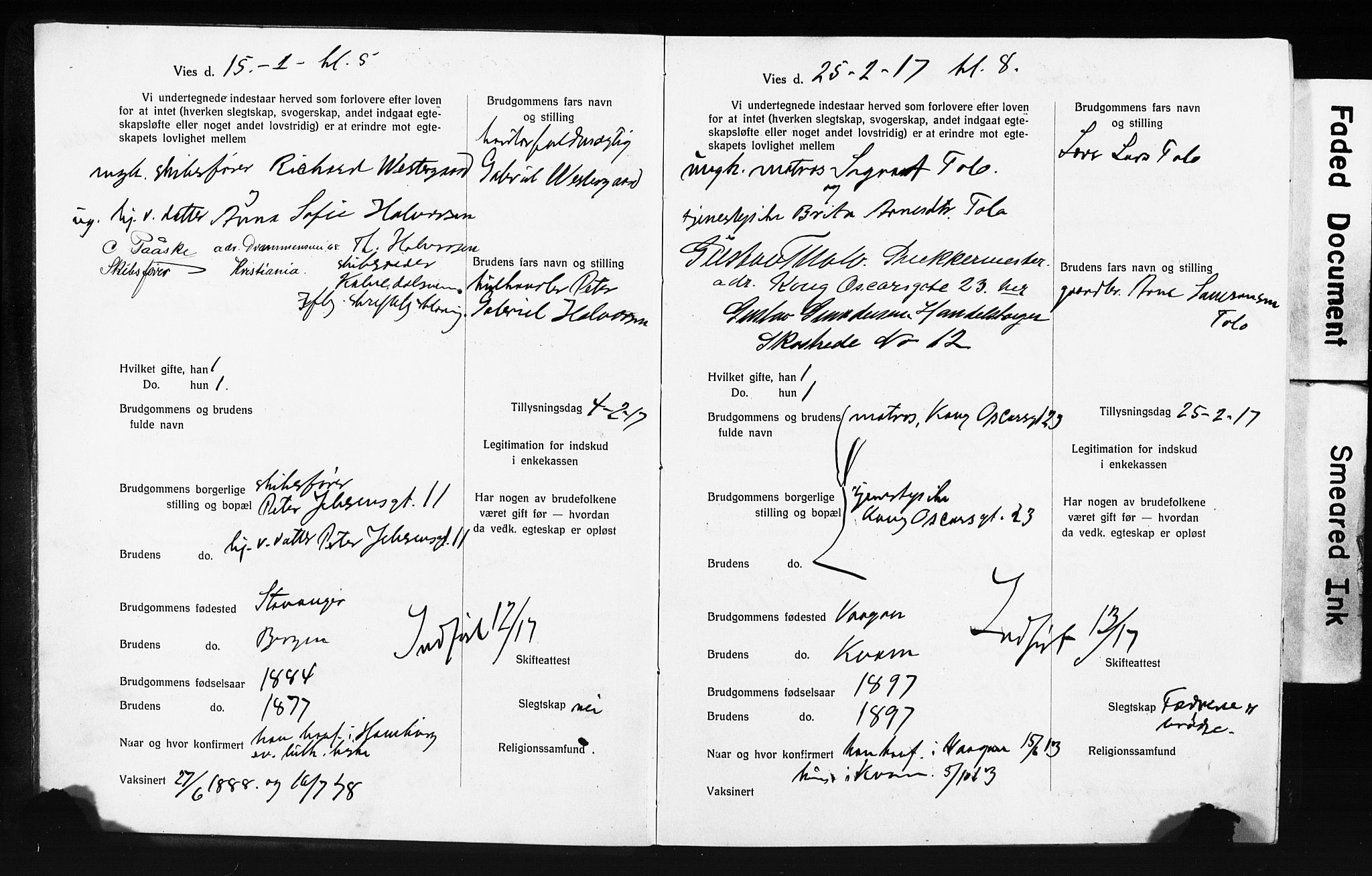 Domkirken sokneprestembete, SAB/A-74801: Forlovererklæringer nr. II.5.13, 1917-1922, s. 3