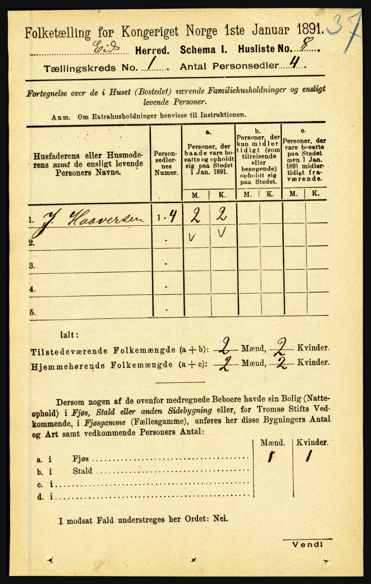 RA, Folketelling 1891 for 1443 Eid herred, 1891, s. 49