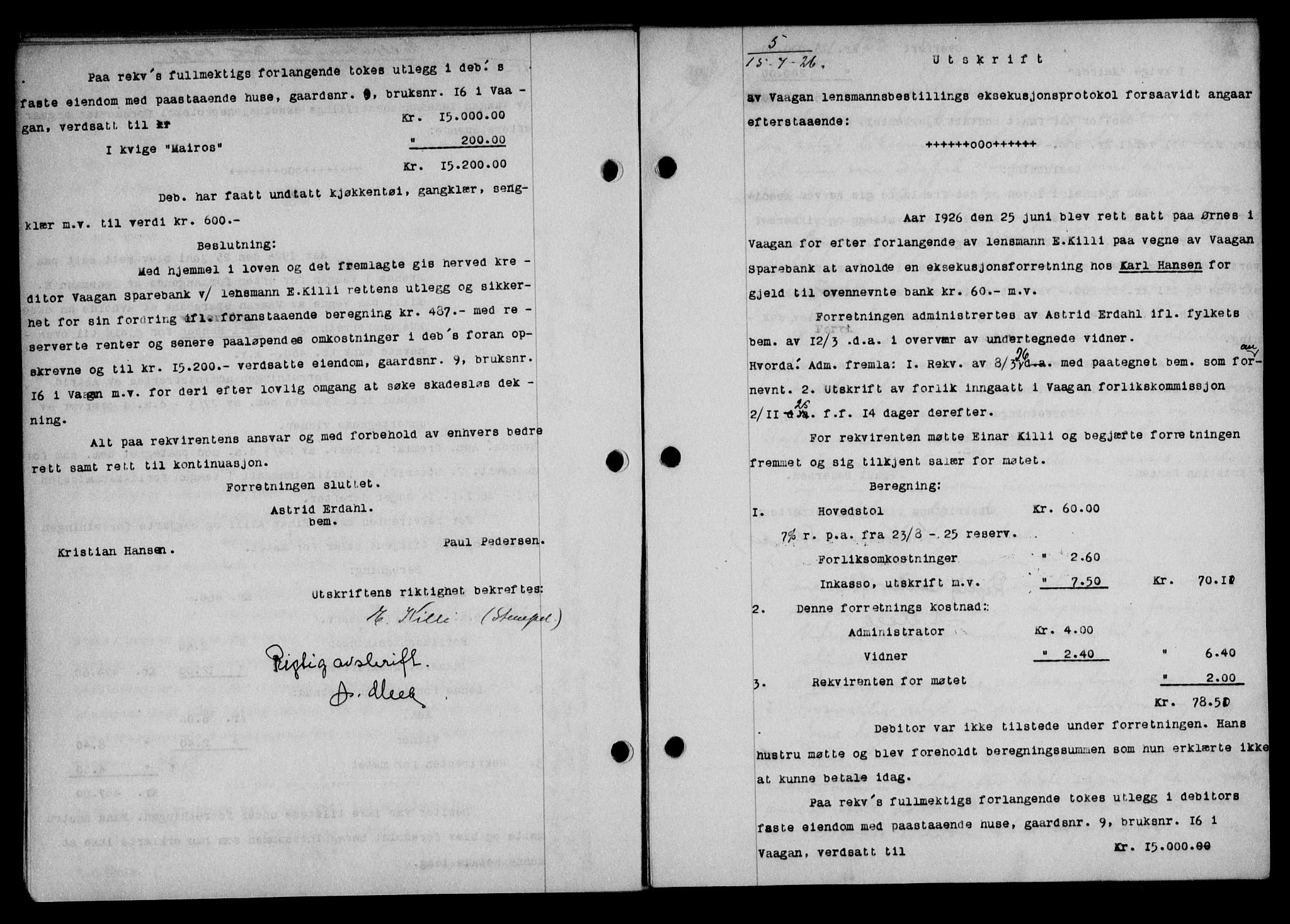 Lofoten sorenskriveri, SAT/A-0017/1/2/2C/L0014b: Pantebok nr. 14b, 1926-1926, Tingl.dato: 15.07.1926