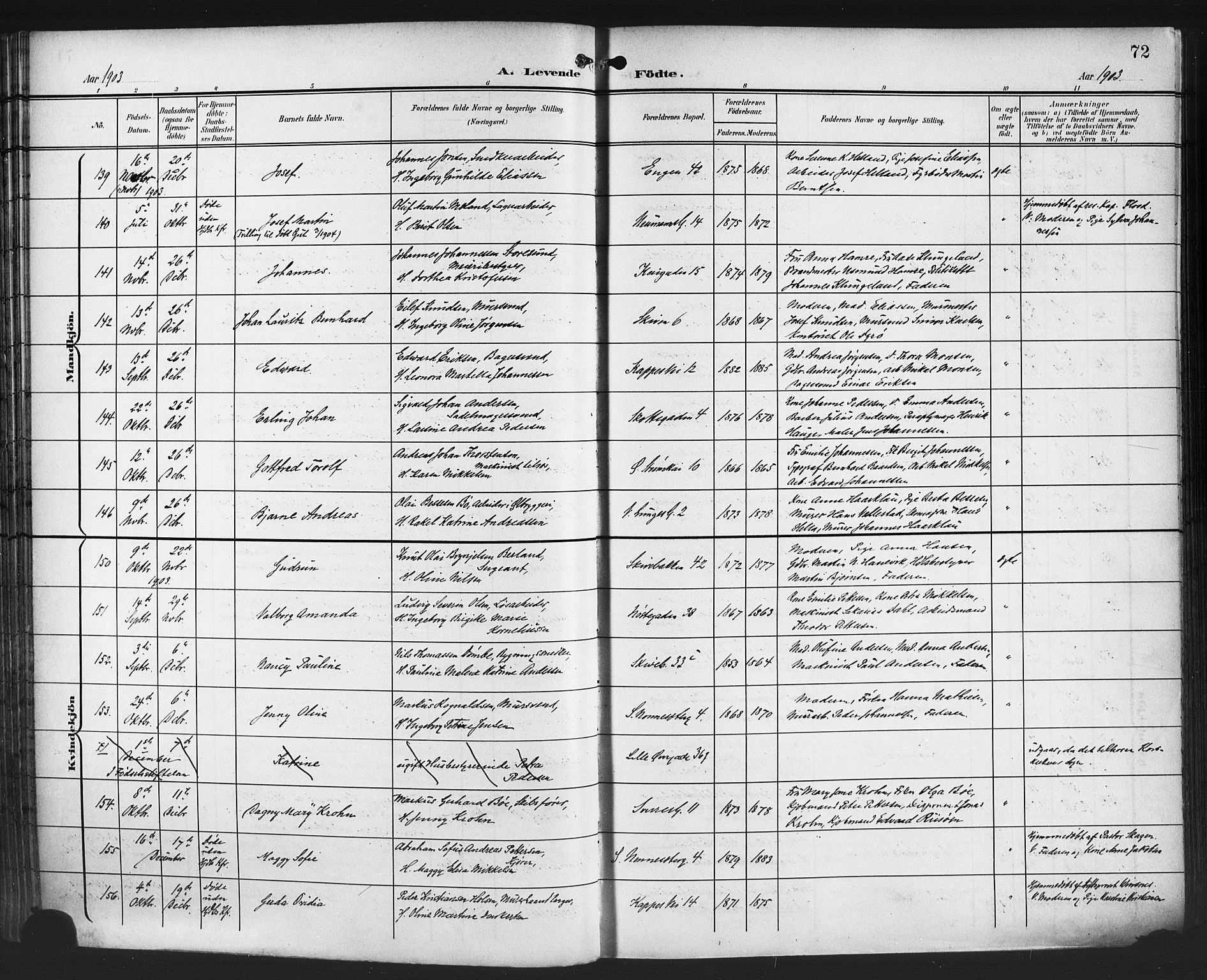 Domkirken sokneprestembete, SAB/A-74801/H/Hab/L0017: Klokkerbok nr. B 10, 1900-1915, s. 72
