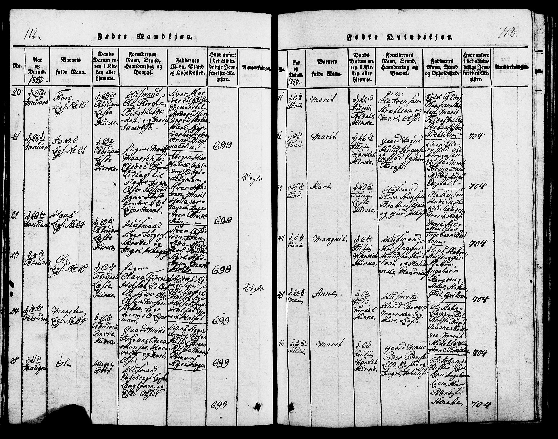 Lesja prestekontor, SAH/PREST-068/H/Ha/Hab/L0001: Klokkerbok nr. 1, 1820-1831, s. 112-113