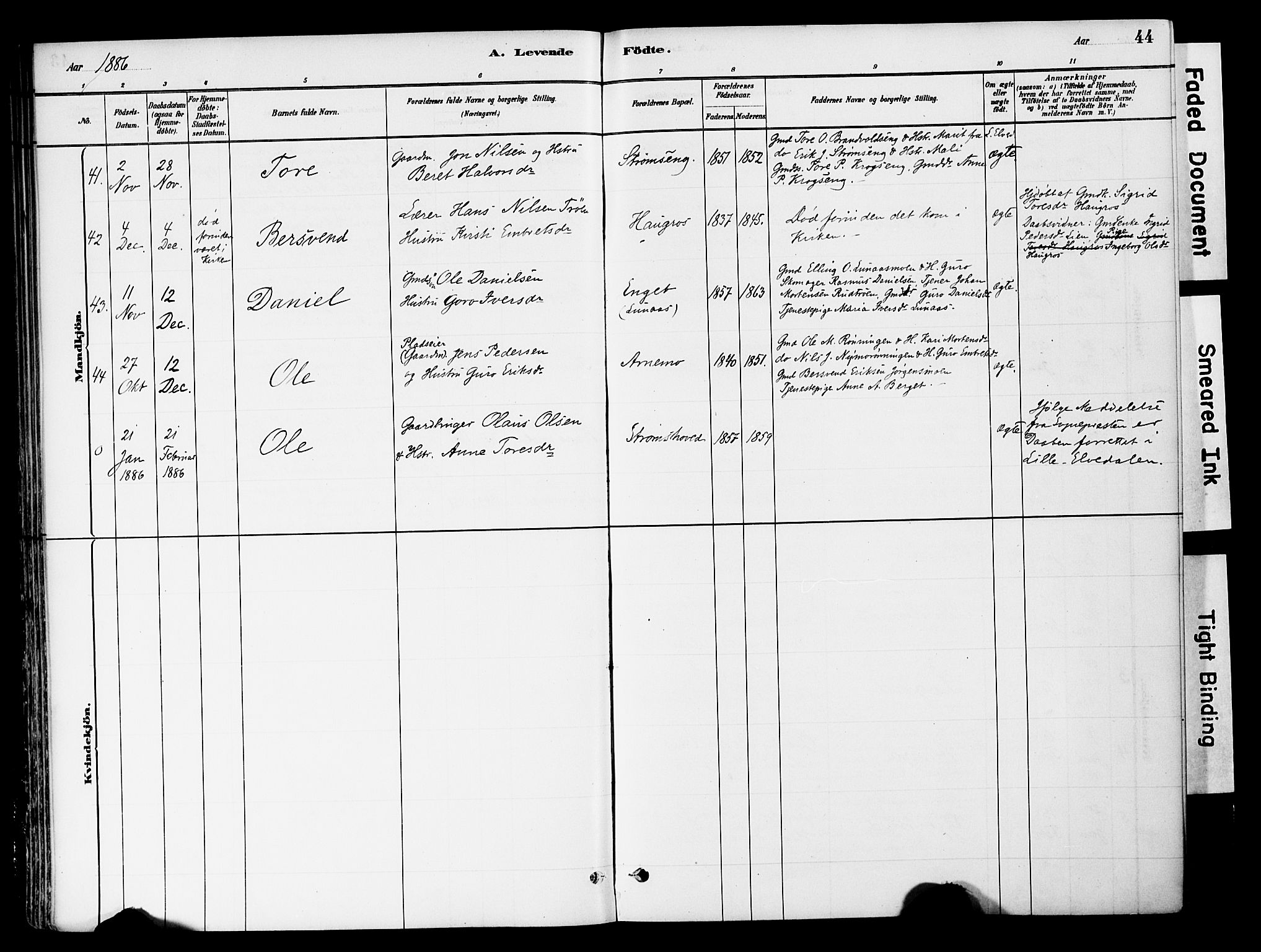 Tynset prestekontor, SAH/PREST-058/H/Ha/Haa/L0022: Ministerialbok nr. 22, 1880-1899, s. 44