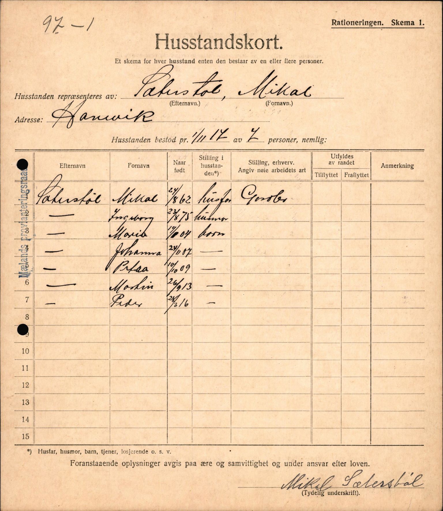 IKAH, Meland kommune, Provianteringsrådet, Husstander per 01.11.1917, 1917-1918, s. 11