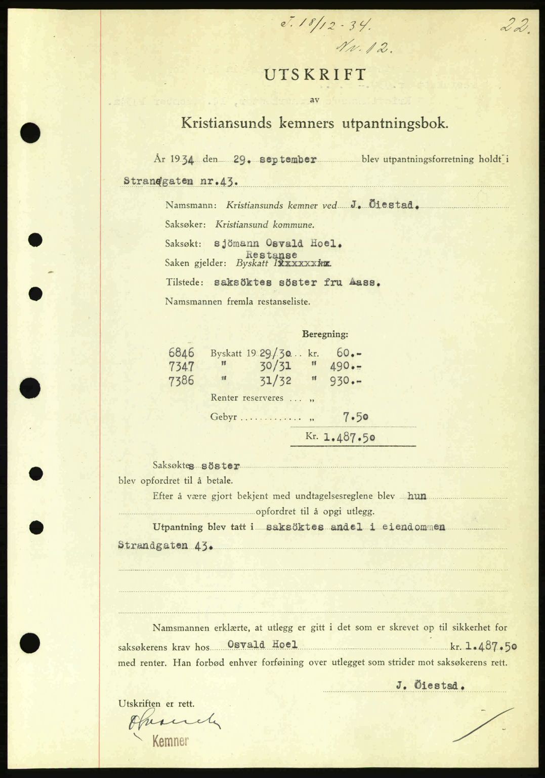 Kristiansund byfogd, SAT/A-4587/A/27: Pantebok nr. 28, 1934-1936, Tingl.dato: 18.12.1934