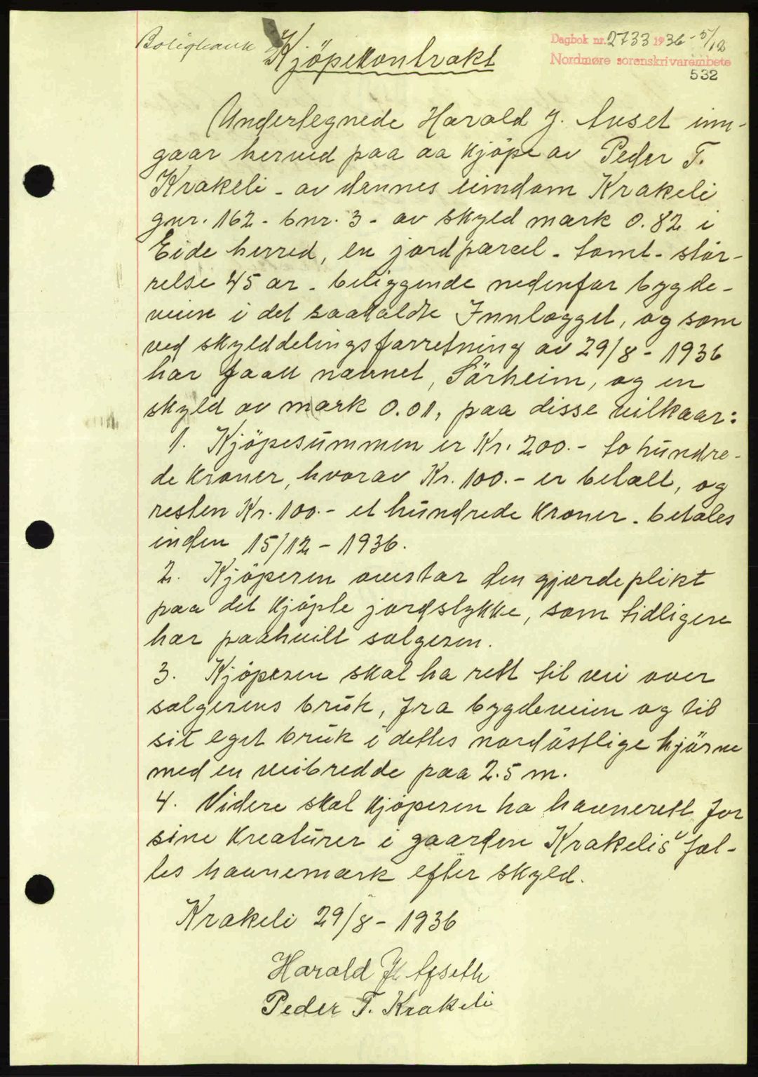Nordmøre sorenskriveri, SAT/A-4132/1/2/2Ca: Pantebok nr. A80, 1936-1937, Dagboknr: 2733/1936