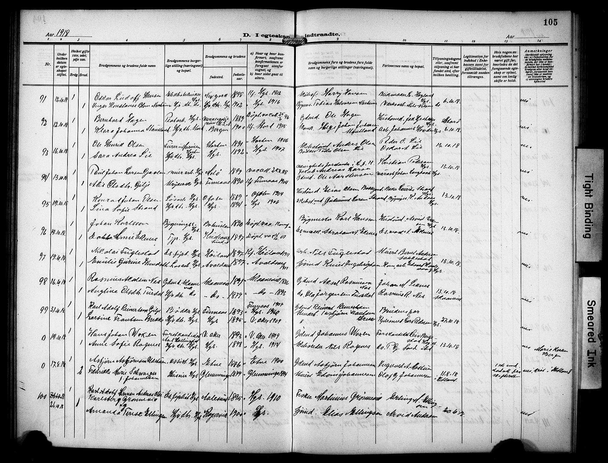 Haugesund sokneprestkontor, AV/SAST-A -101863/H/Ha/Hab/L0008: Klokkerbok nr. B 8, 1909-1921, s. 105