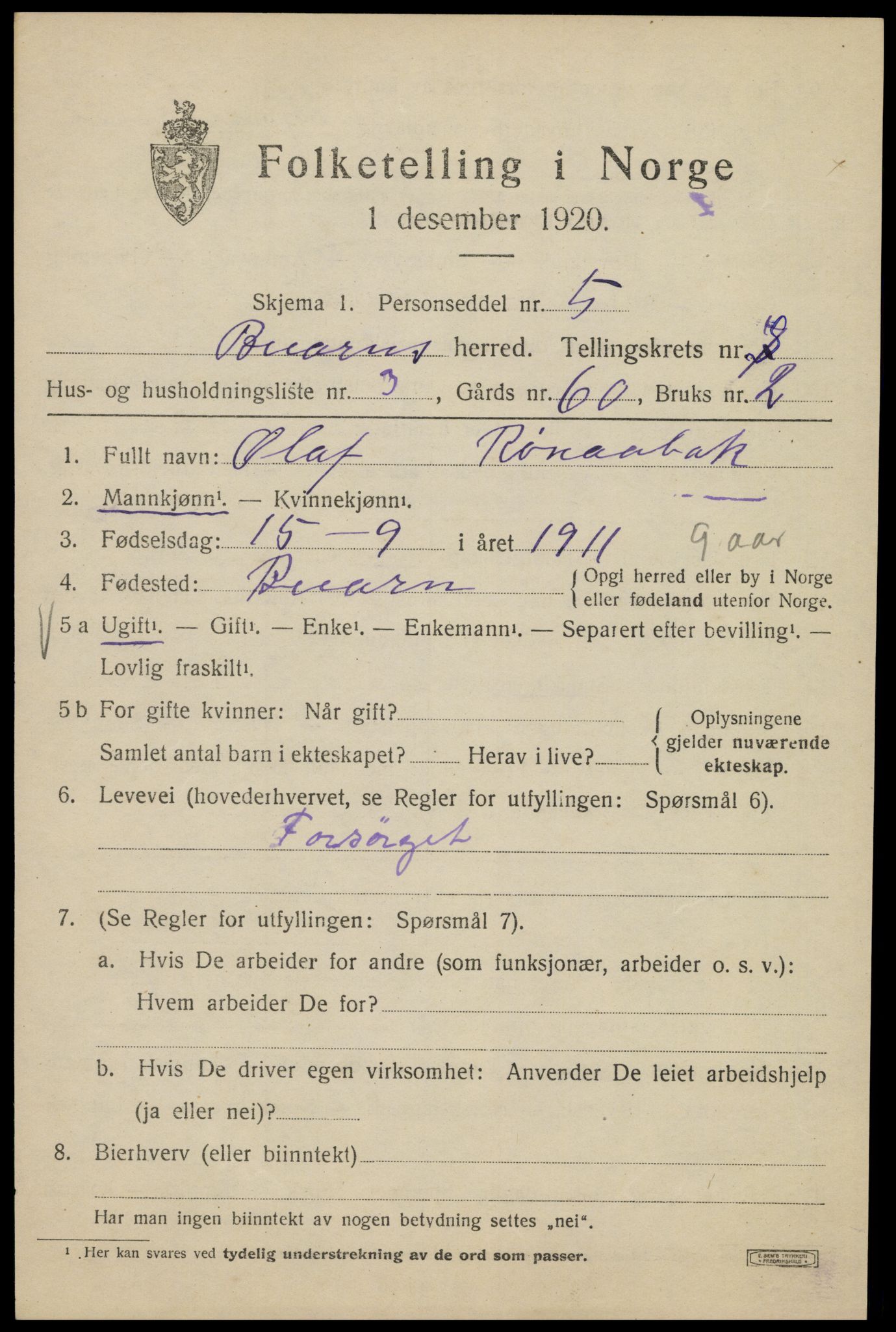 SAT, Folketelling 1920 for 1839 Beiarn herred, 1920, s. 4206