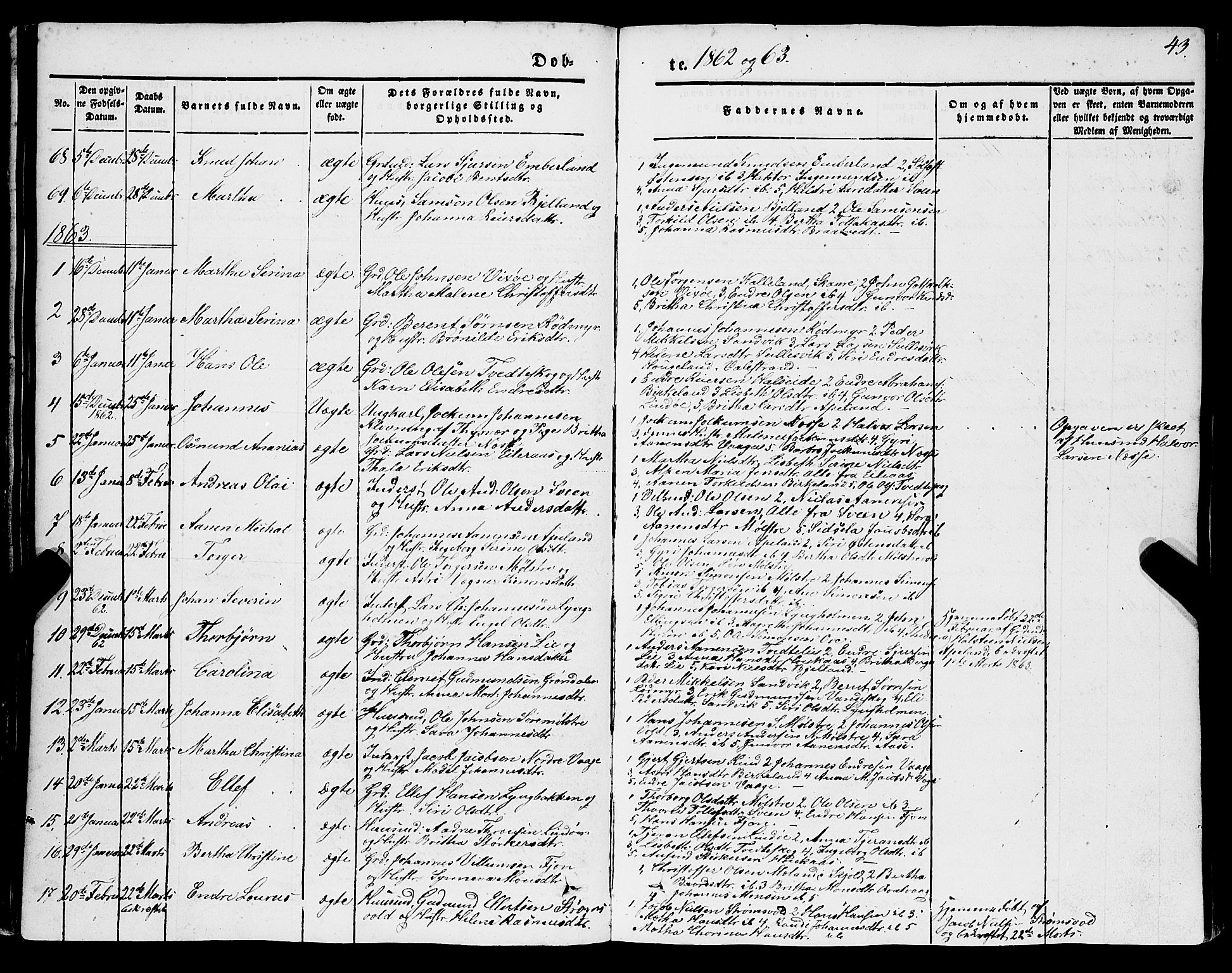 Sveio Sokneprestembete, AV/SAB-A-78501/H/Hab: Klokkerbok nr. A 1, 1851-1865, s. 43