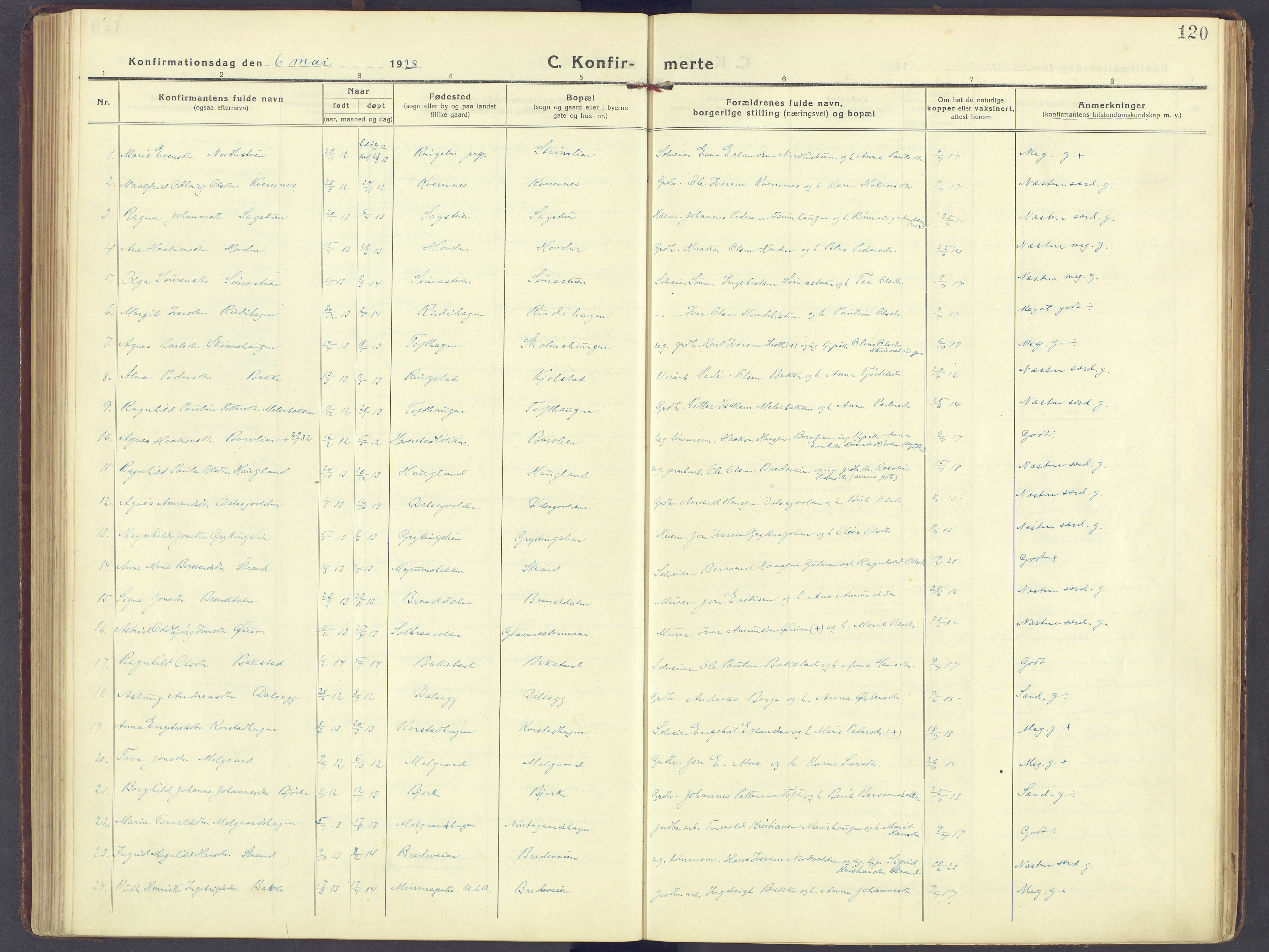 Sør-Fron prestekontor, AV/SAH-PREST-010/H/Ha/Haa/L0005: Ministerialbok nr. 5, 1920-1933, s. 120