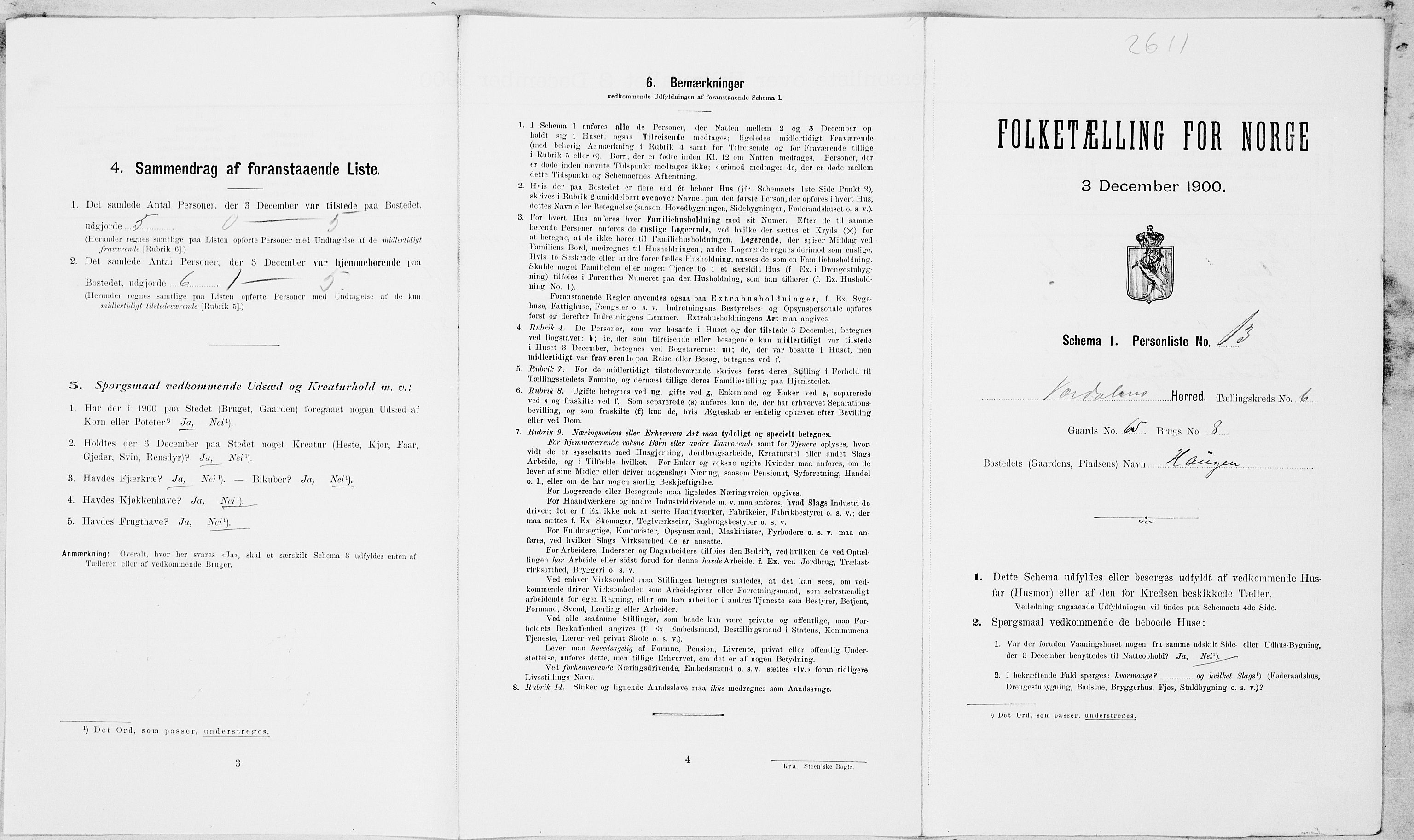 SAT, Folketelling 1900 for 1721 Verdal herred, 1900, s. 961