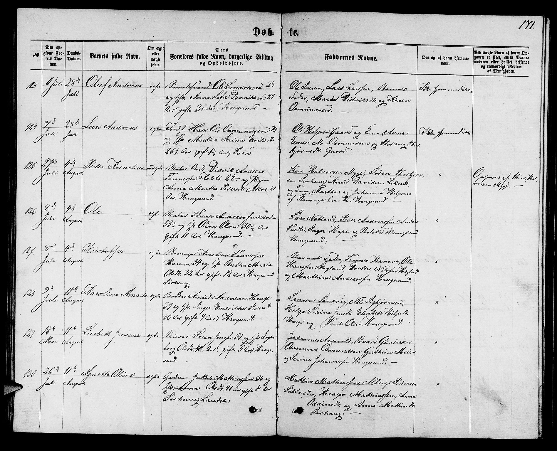 Torvastad sokneprestkontor, SAST/A -101857/H/Ha/Hab/L0007: Klokkerbok nr. B 7, 1866-1873, s. 171