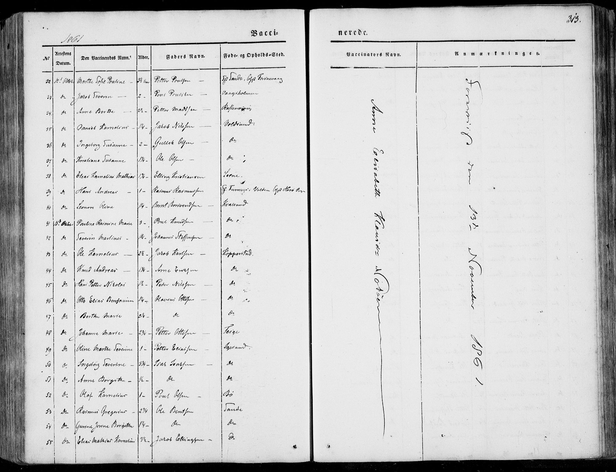 Ministerialprotokoller, klokkerbøker og fødselsregistre - Møre og Romsdal, AV/SAT-A-1454/507/L0070: Ministerialbok nr. 507A05, 1842-1873, s. 313