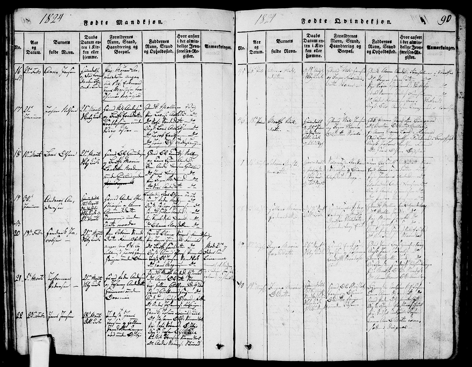 Skjeberg prestekontor Kirkebøker, AV/SAO-A-10923/G/Ga/L0001: Klokkerbok nr. I 1, 1815-1830, s. 90