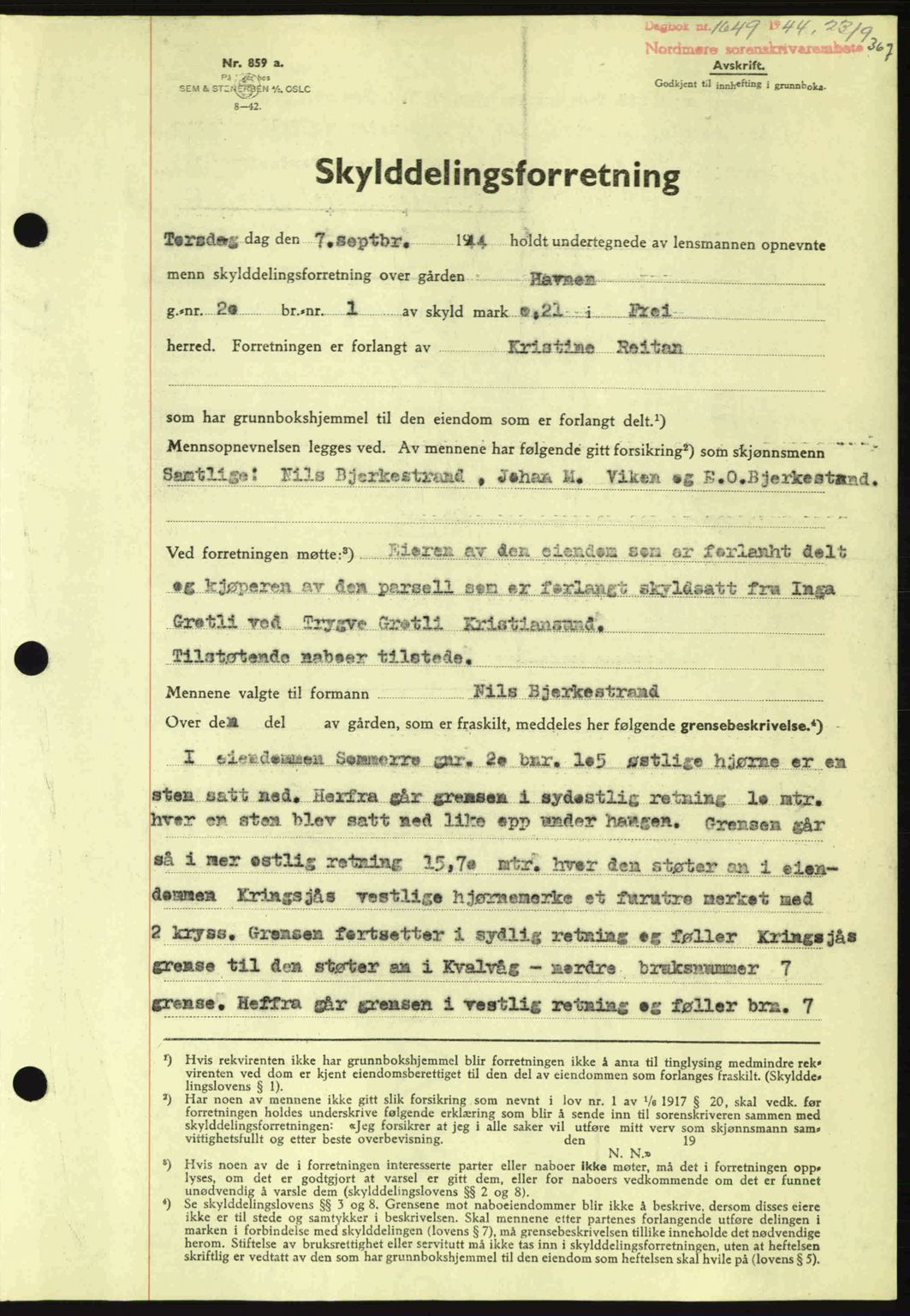 Nordmøre sorenskriveri, SAT/A-4132/1/2/2Ca: Pantebok nr. A98, 1944-1944, Dagboknr: 1649/1944