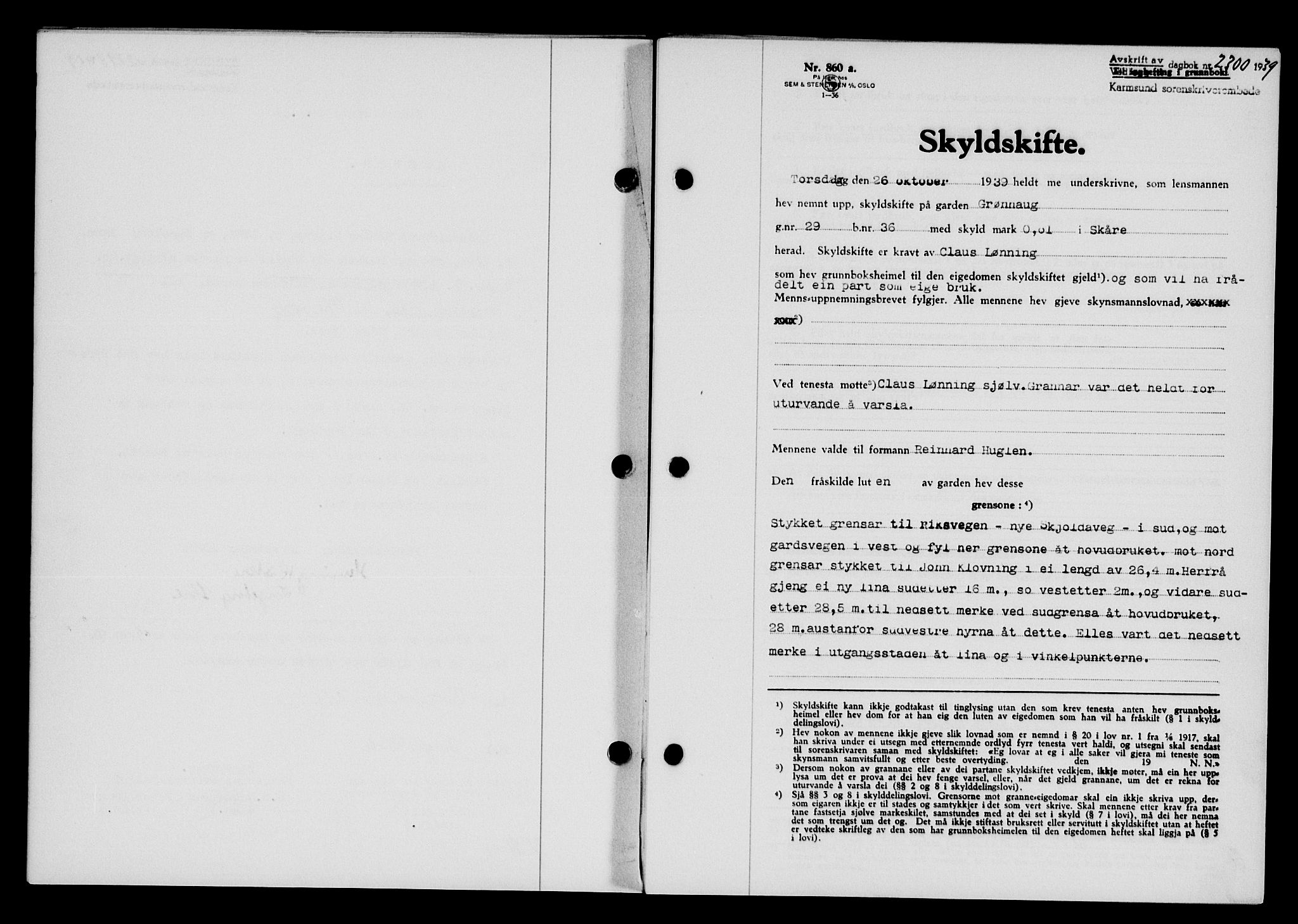 Karmsund sorenskriveri, SAST/A-100311/01/II/IIB/L0072: Pantebok nr. 53A, 1939-1940, Dagboknr: 2300/1939