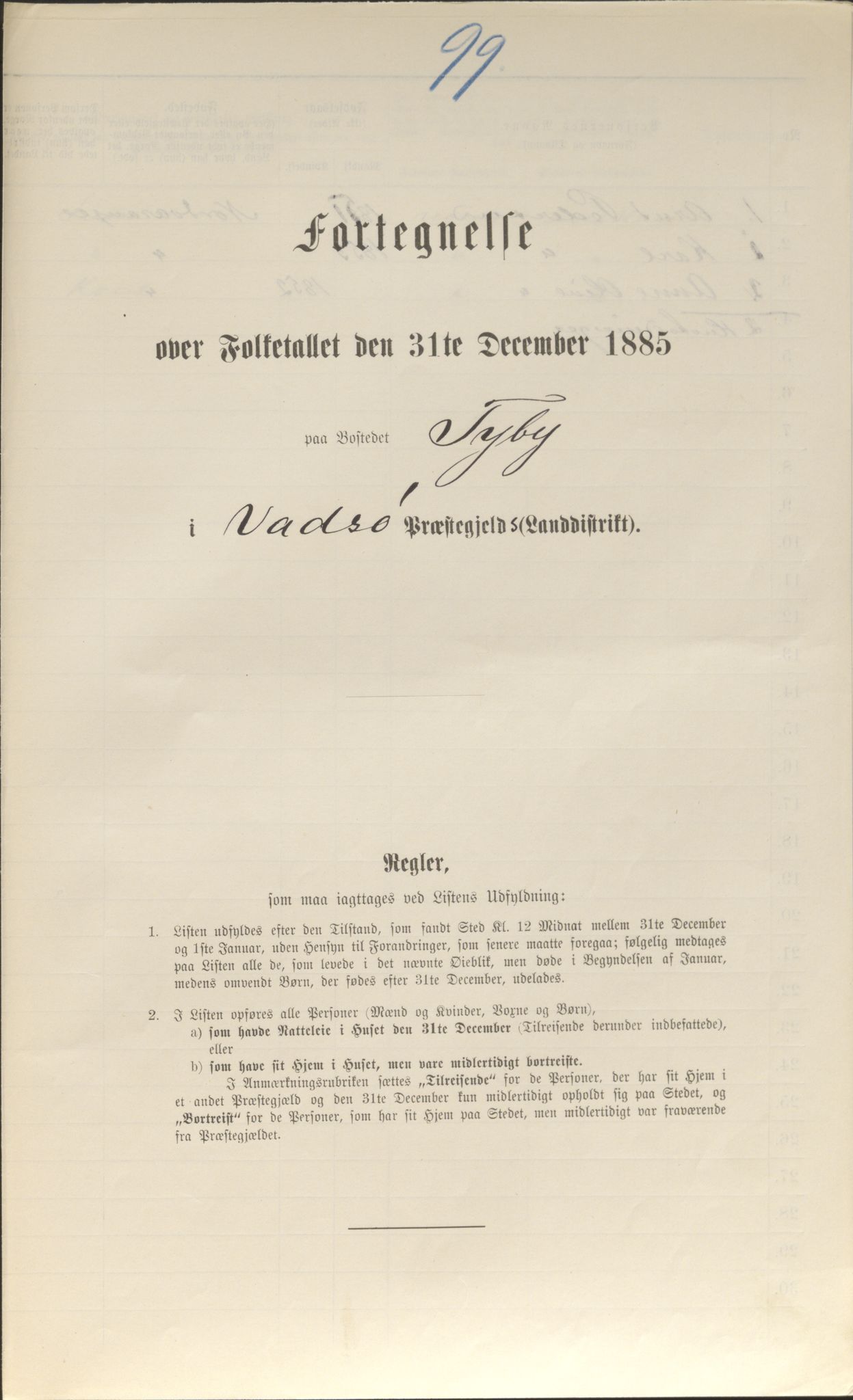 SATØ, Folketelling 1885 for 2029 Vadsø landsogn, 1885, s. 99a