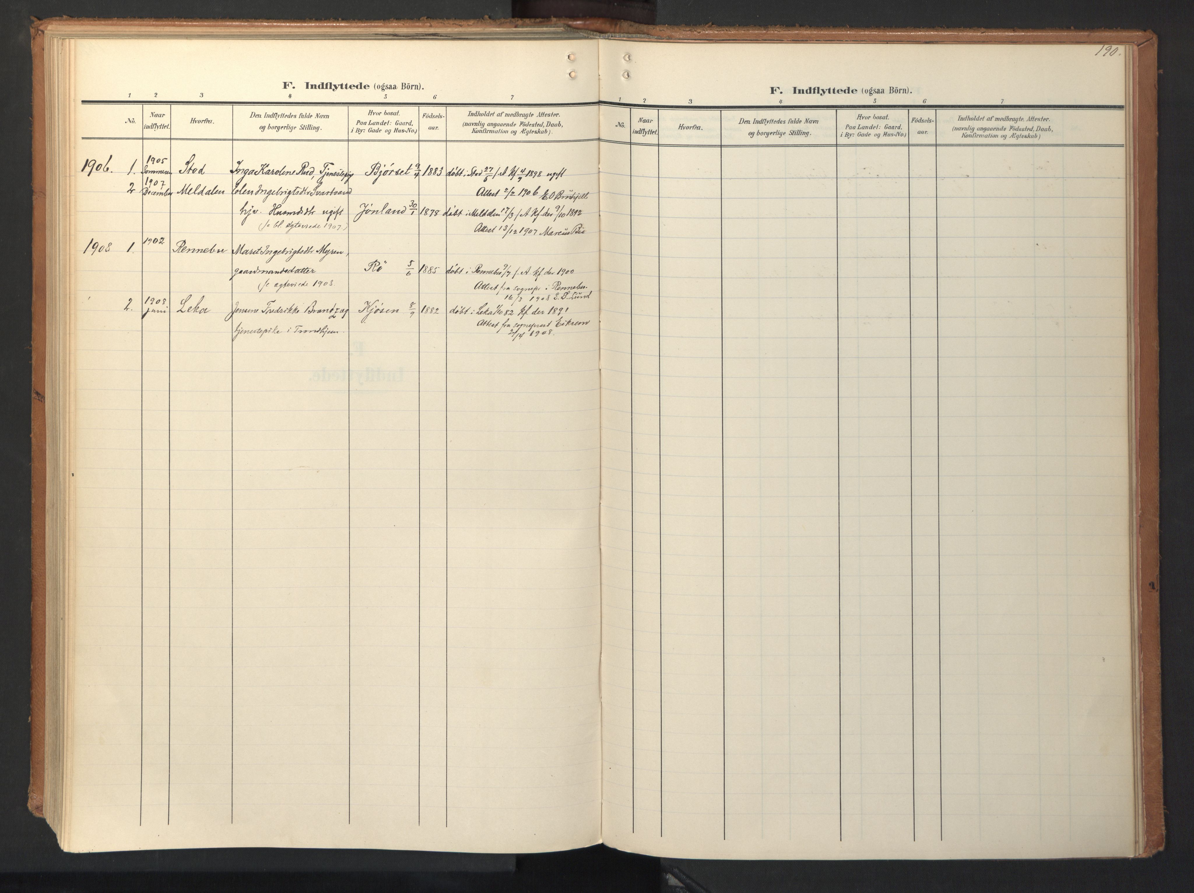 Ministerialprotokoller, klokkerbøker og fødselsregistre - Sør-Trøndelag, AV/SAT-A-1456/694/L1128: Ministerialbok nr. 694A02, 1906-1931, s. 190