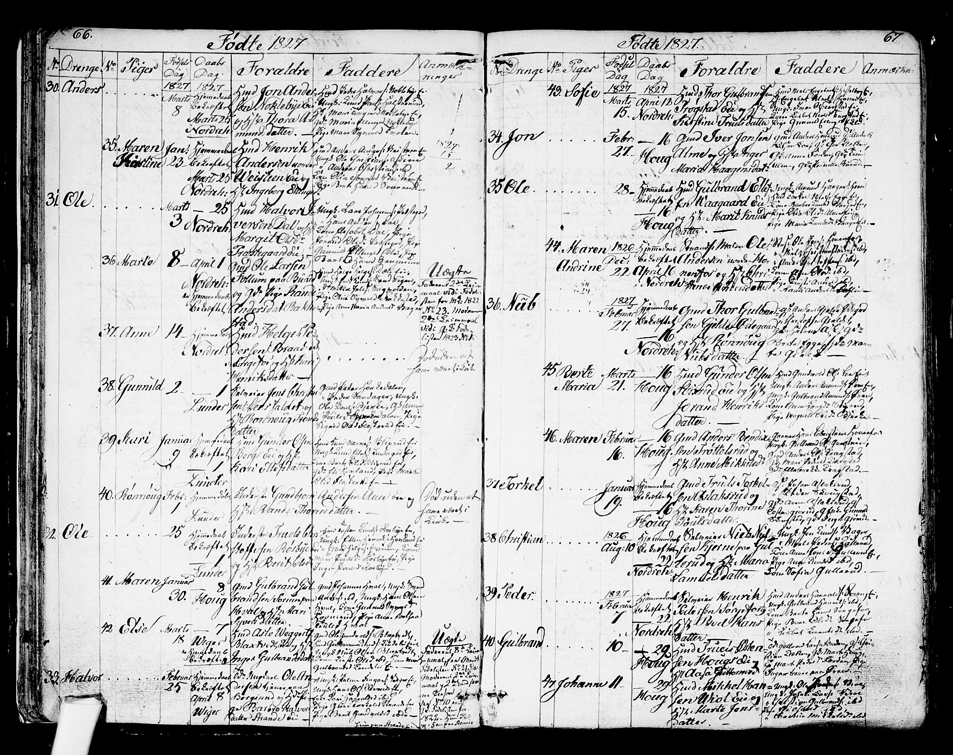Norderhov kirkebøker, AV/SAKO-A-237/G/Ga/L0004: Klokkerbok nr. I 4, 1824-1849, s. 66-67