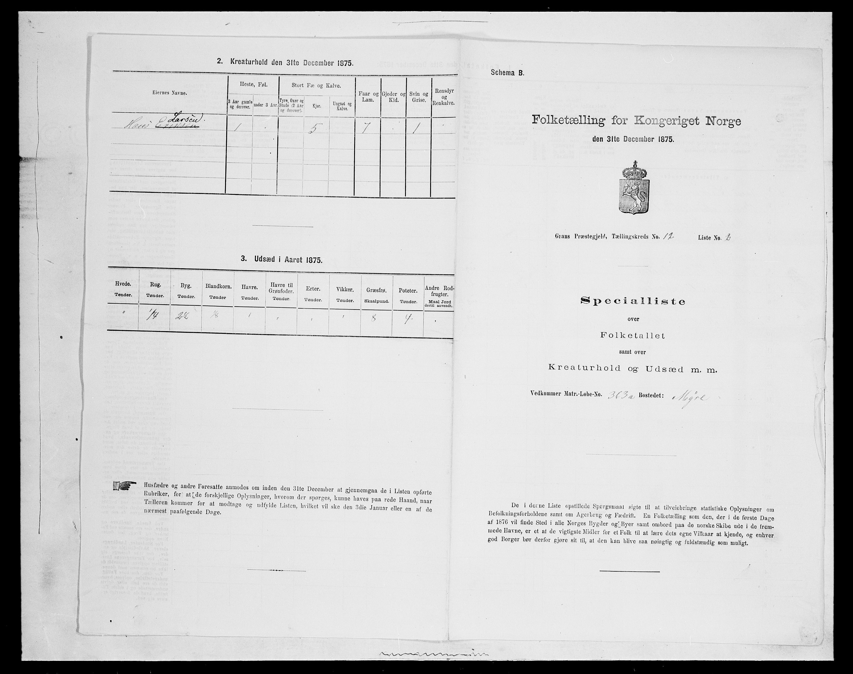 SAH, Folketelling 1875 for 0534P Gran prestegjeld, 1875, s. 2243