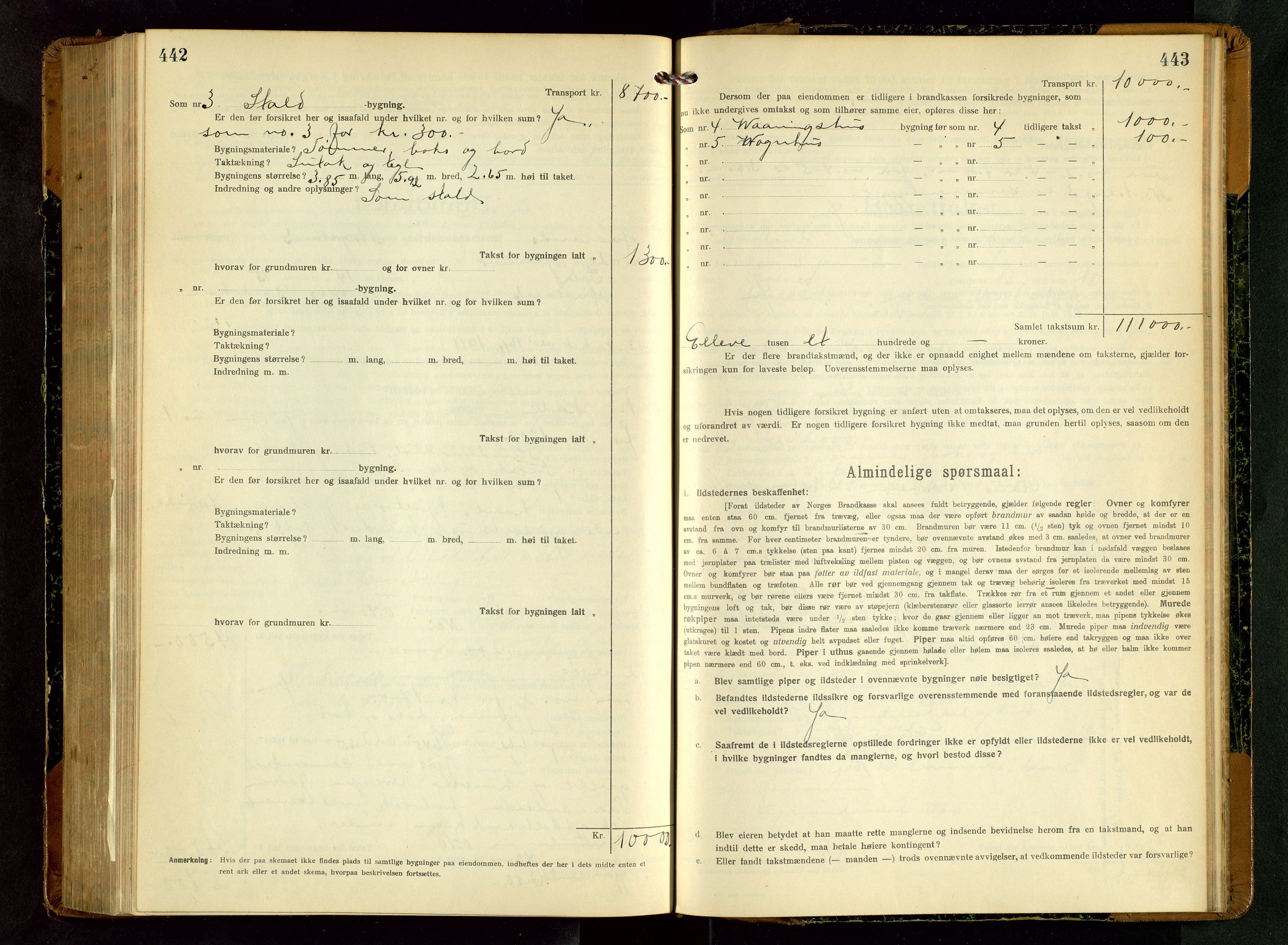 Håland lensmannskontor, SAST/A-100100/Gob/L0006: Branntakstprotokoll - skjematakst. Register i boken., 1917-1920, s. 442-443