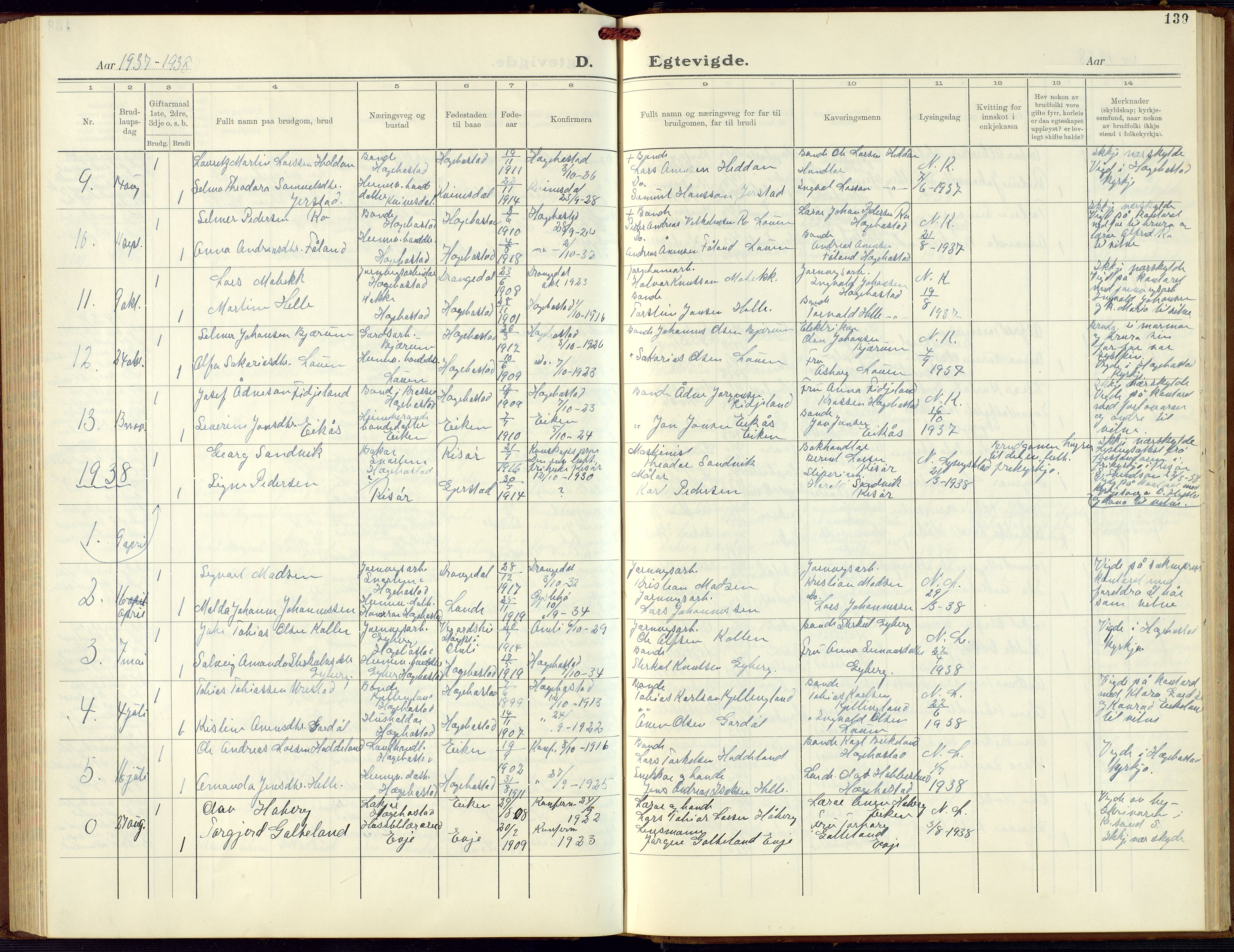 Hægebostad sokneprestkontor, AV/SAK-1111-0024/F/Fb/Fba/L0006: Klokkerbok nr. B 6, 1931-1970, s. 139