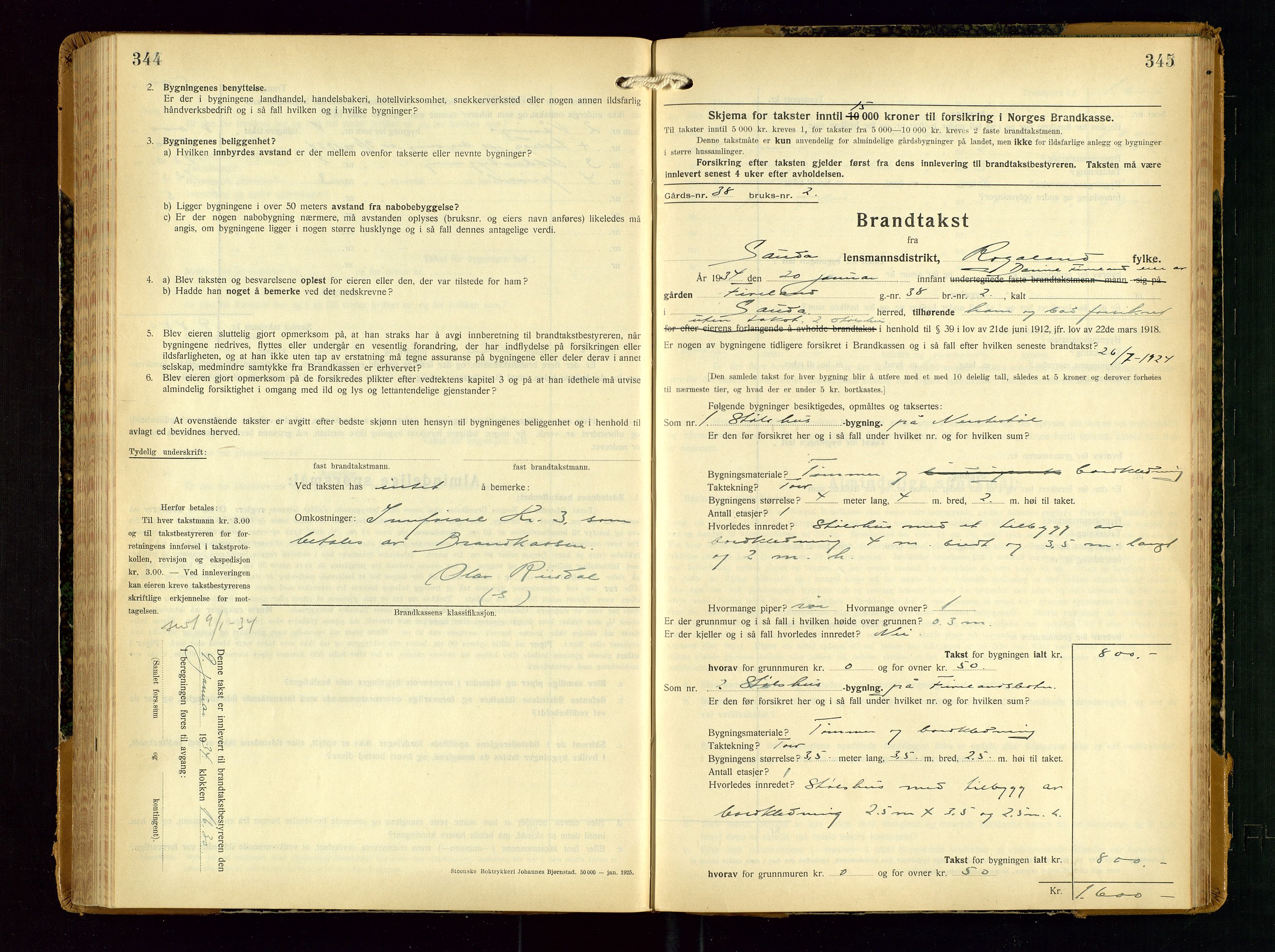 Sauda lensmannskontor, AV/SAST-A-100177/Gob/L0003: Branntakstprotokoll - skjematakst, 1928-1936, s. 344-345