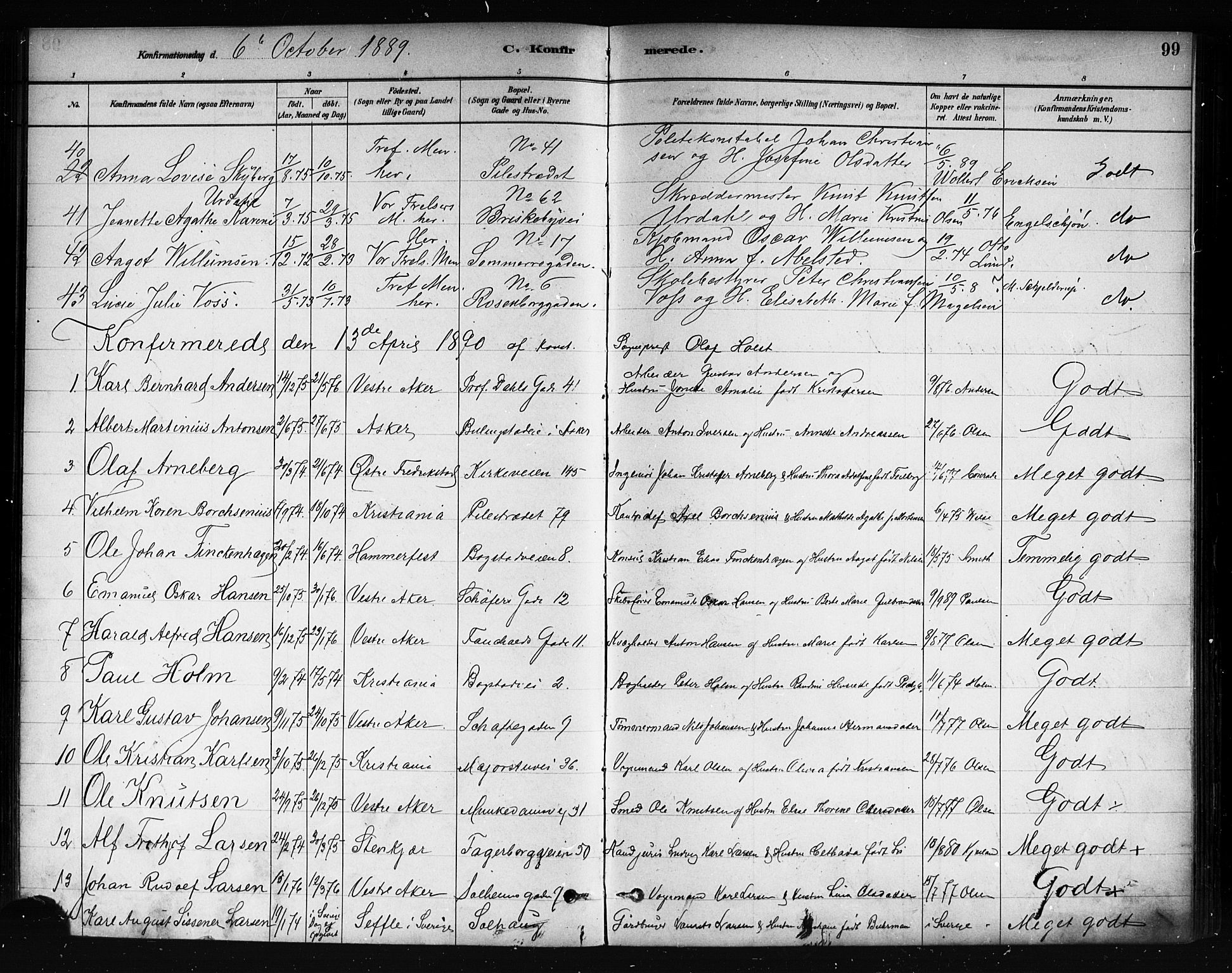 Uranienborg prestekontor Kirkebøker, AV/SAO-A-10877/F/Fa/L0002: Ministerialbok nr. I 2, 1880-1896, s. 99